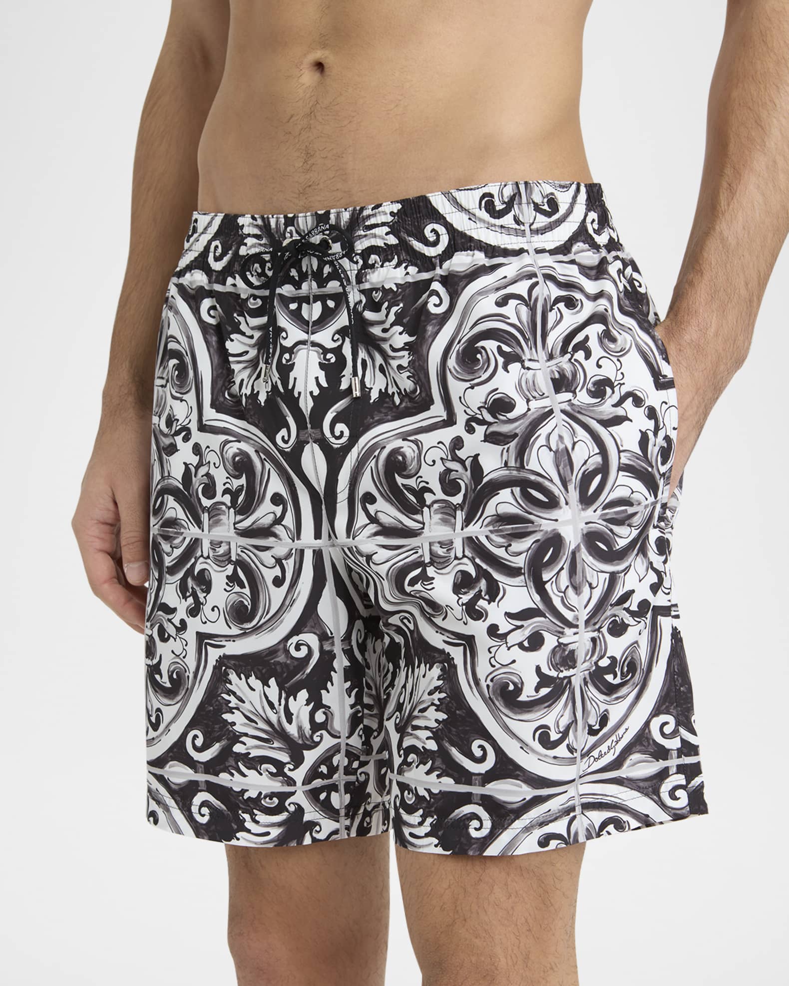 Dolce&Gabbana Men's Majolica Swim Trunks | Neiman Marcus