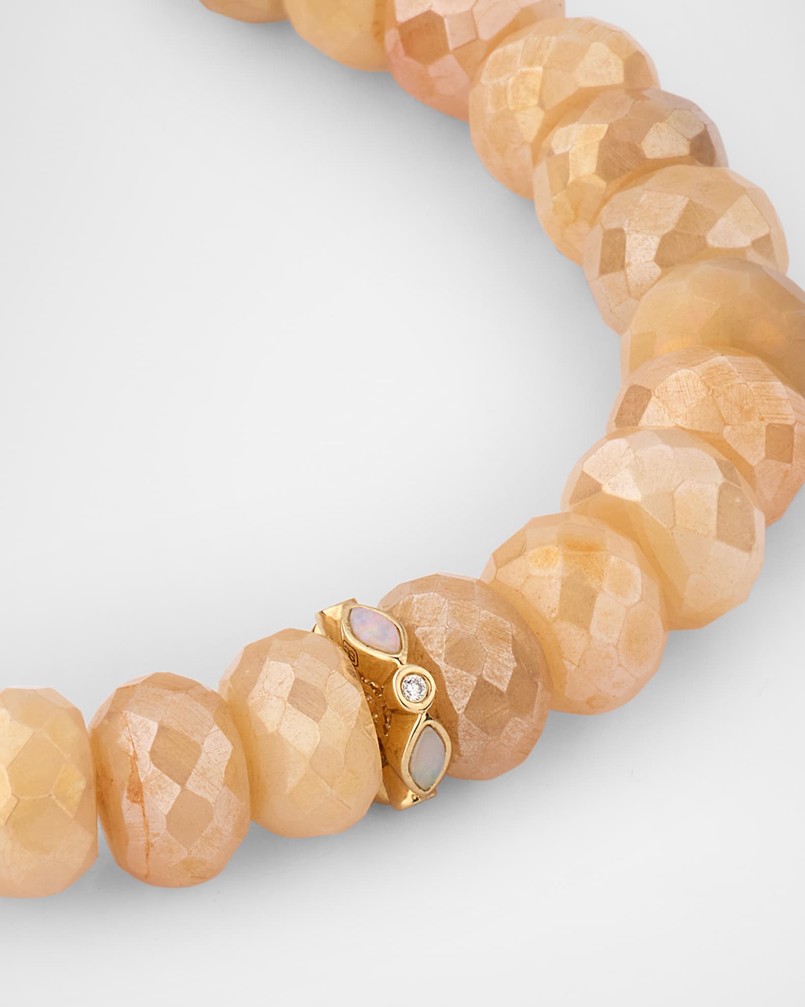 14K Pink Opal and Diamond Bezel 8mm Rondelle on Moonstone Bracelet 1
