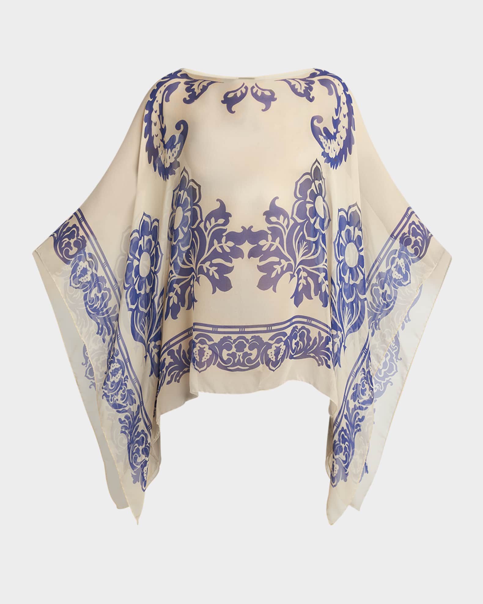 Floral Printed Silk Poncho  0