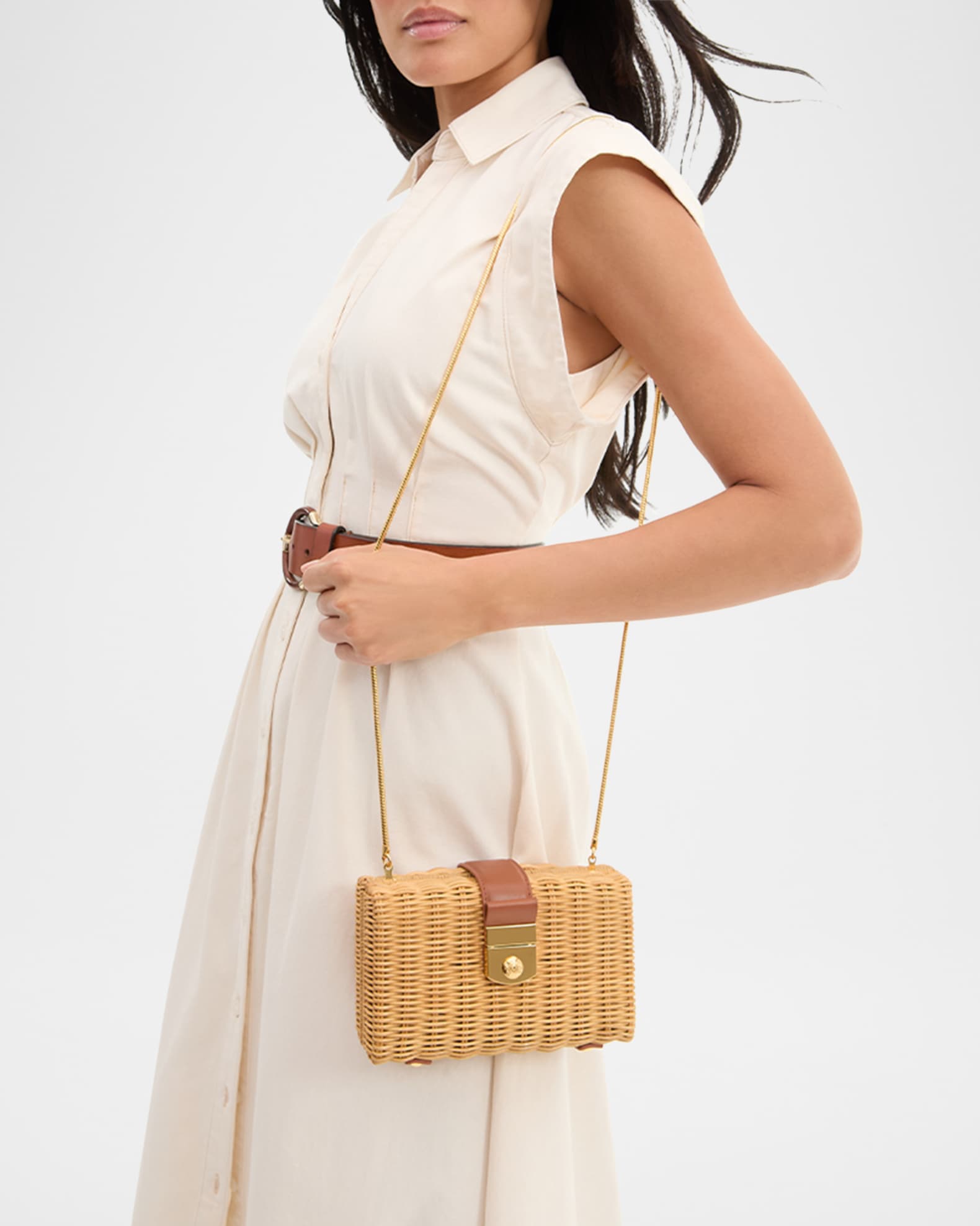 Veronica Beard Lock Box Rattan Clutch Bag | Neiman Marcus
