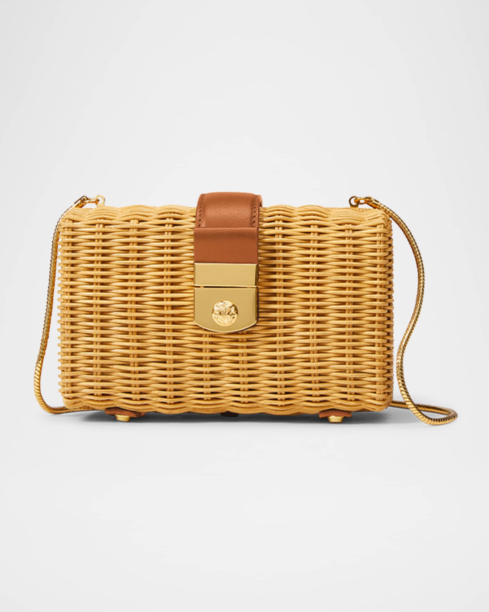 Veronica Beard Lock Box Rattan Clutch Bag | Neiman Marcus