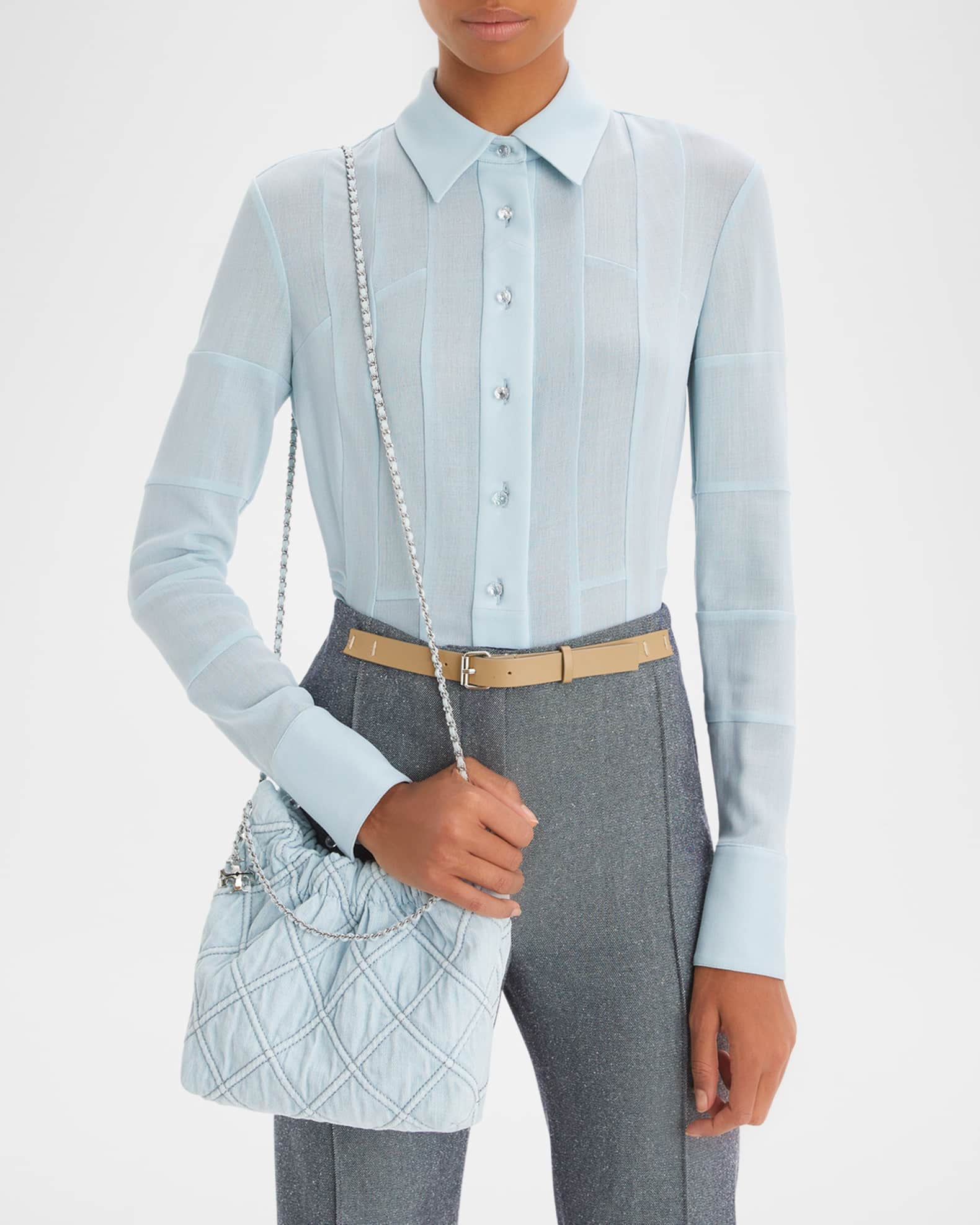 Fleming Mini Quilted Denim Hobo Bag 1