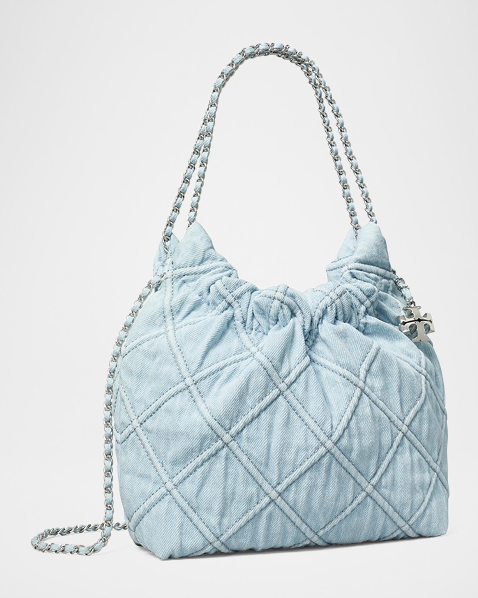 Tory Burch Fleming Mini Quilted Denim Hobo Bag | Neiman Marcus