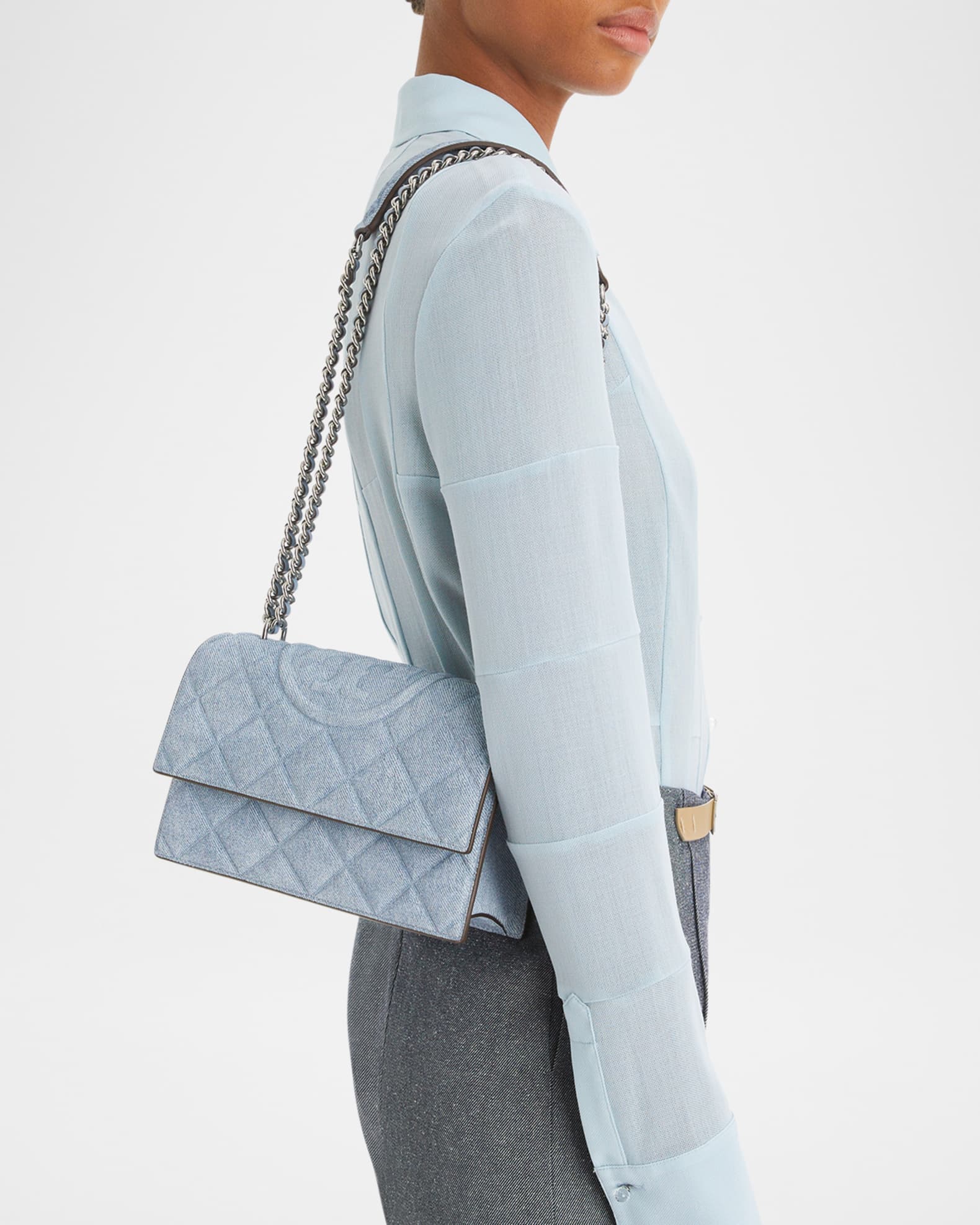Fleming Small Convertible Denim Shoulder Bag 1