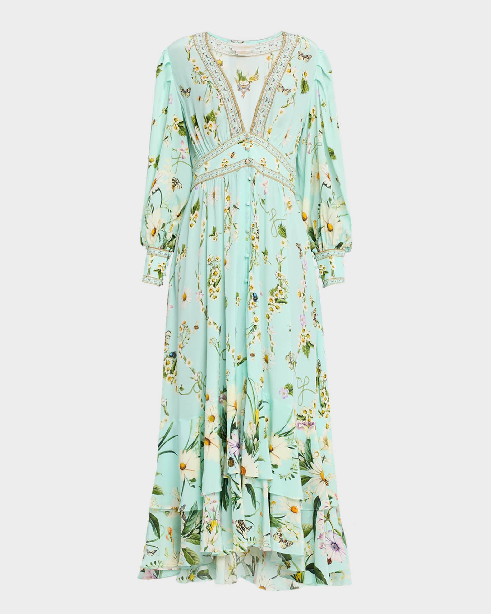 Floral Freefall Long Button-Front Dress 0