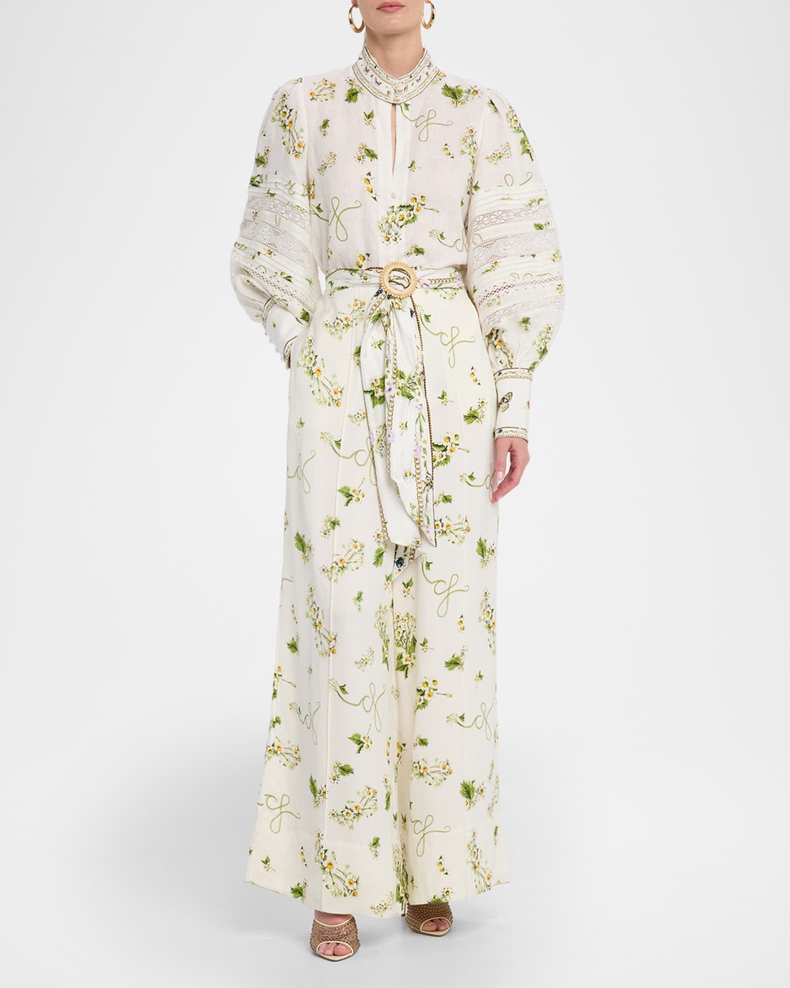 Botanical Utopia Scarf Belt Wide-Leg Pants 1