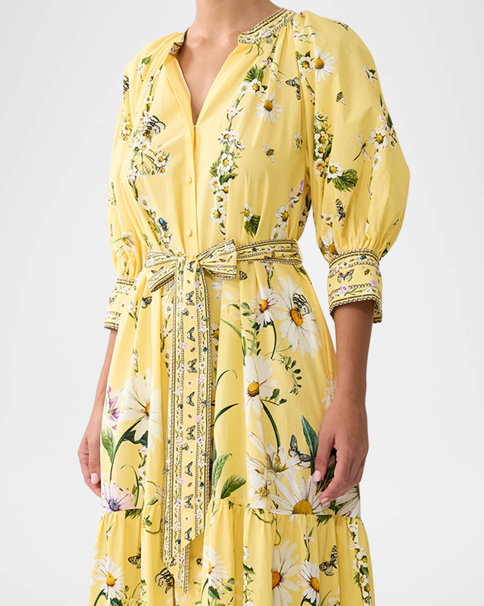 Camilla Daisy Chains Tiered Maxi Shirtdress | Neiman Marcus