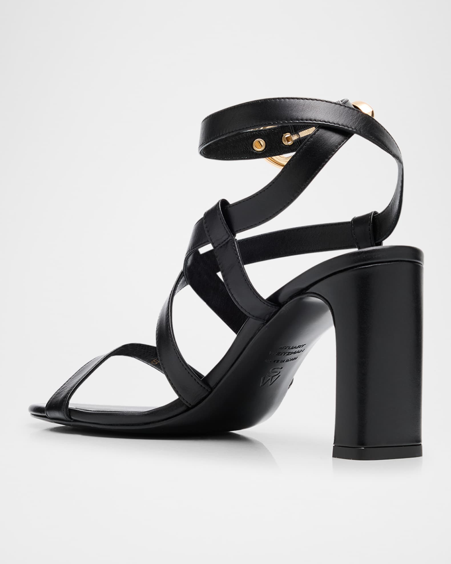 Stuart Weitzman Maven Leather Buckle Strappy Sandals