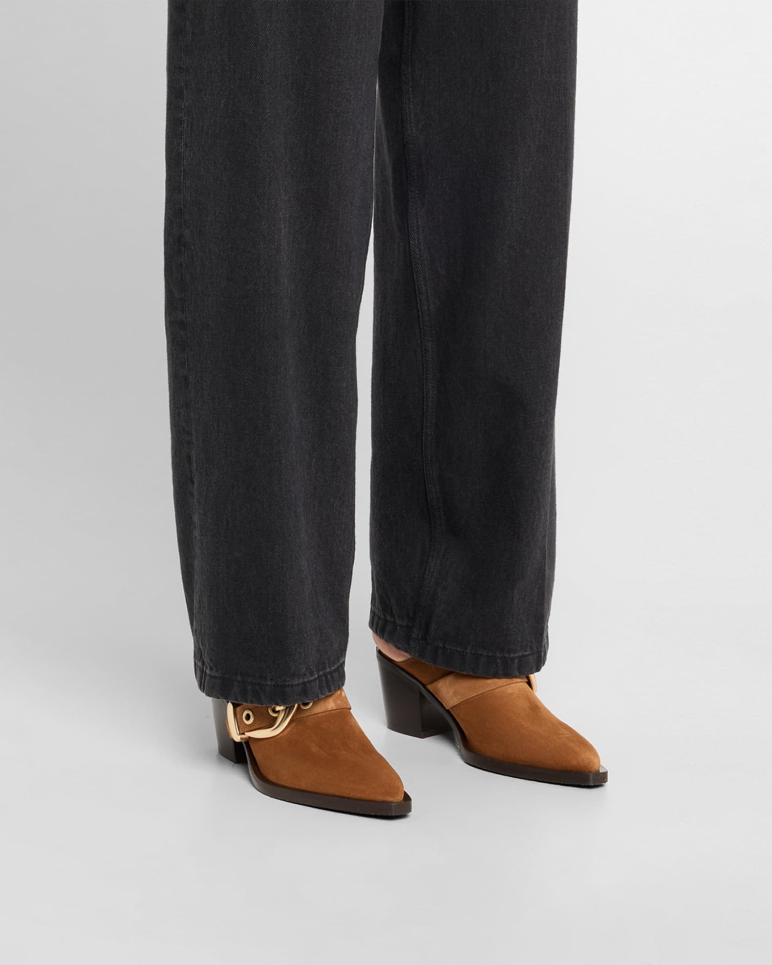 Maven Suede Buckle Western Mules 1