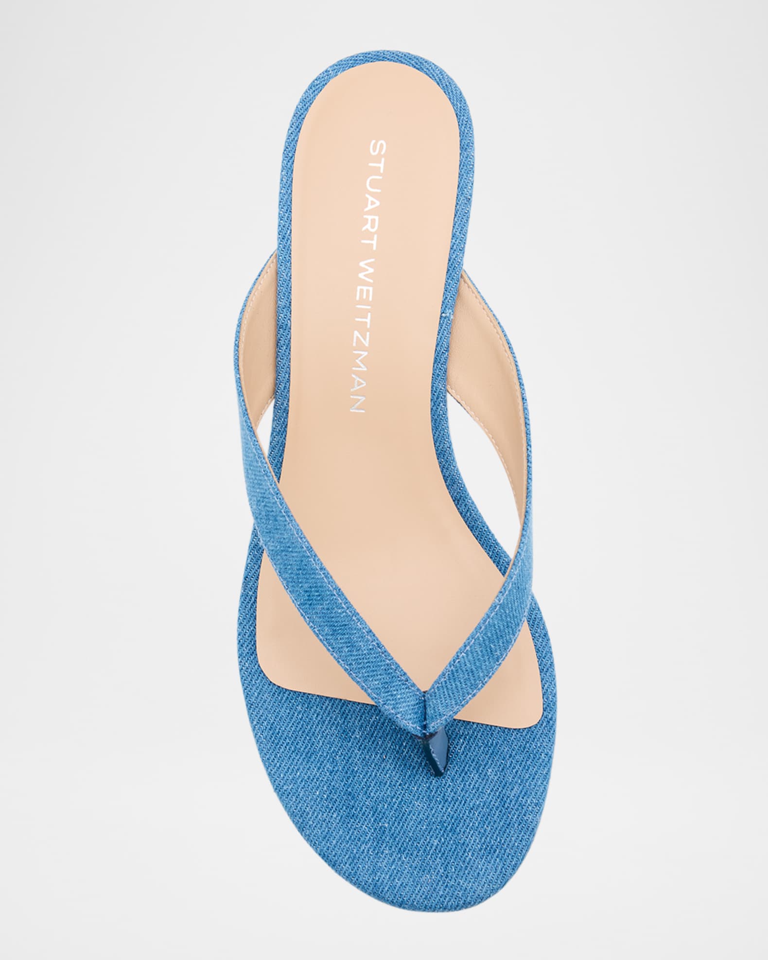 Stuart Weitzman Rio Denim Kitten-Heel Thong Sandals | Neiman