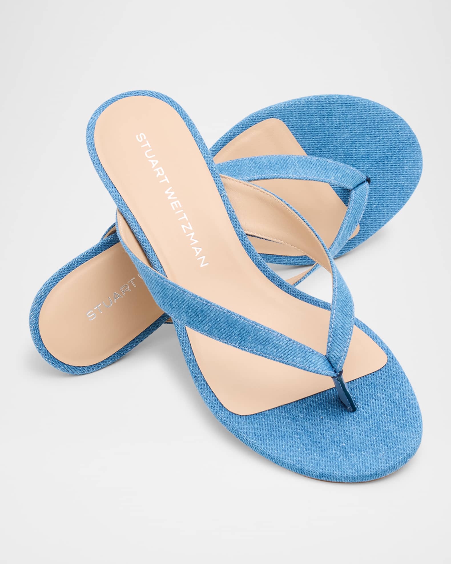 Stuart Weitzman Rio Denim Kitten-Heel Thong Sandals | Neiman
