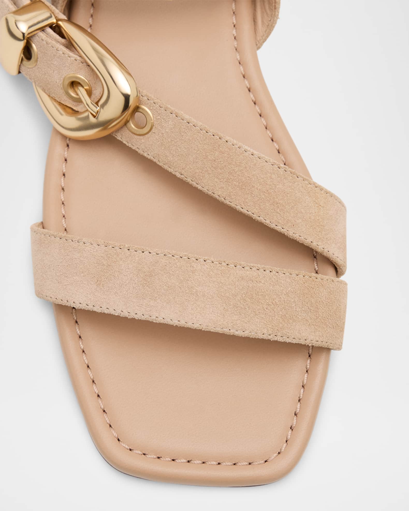 Stuart Weitzman Maven Suede Buckle Flat Sandals | Neiman Marcus