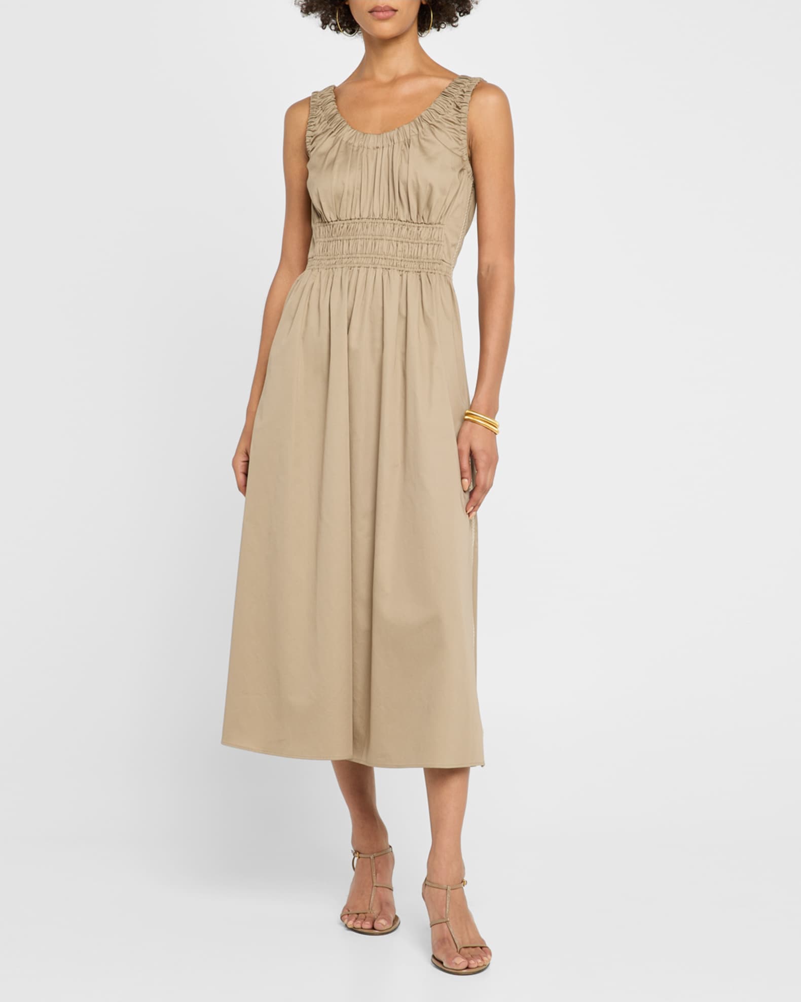 Anouk Embroidered Shirred Cotton Midi Dress 1
