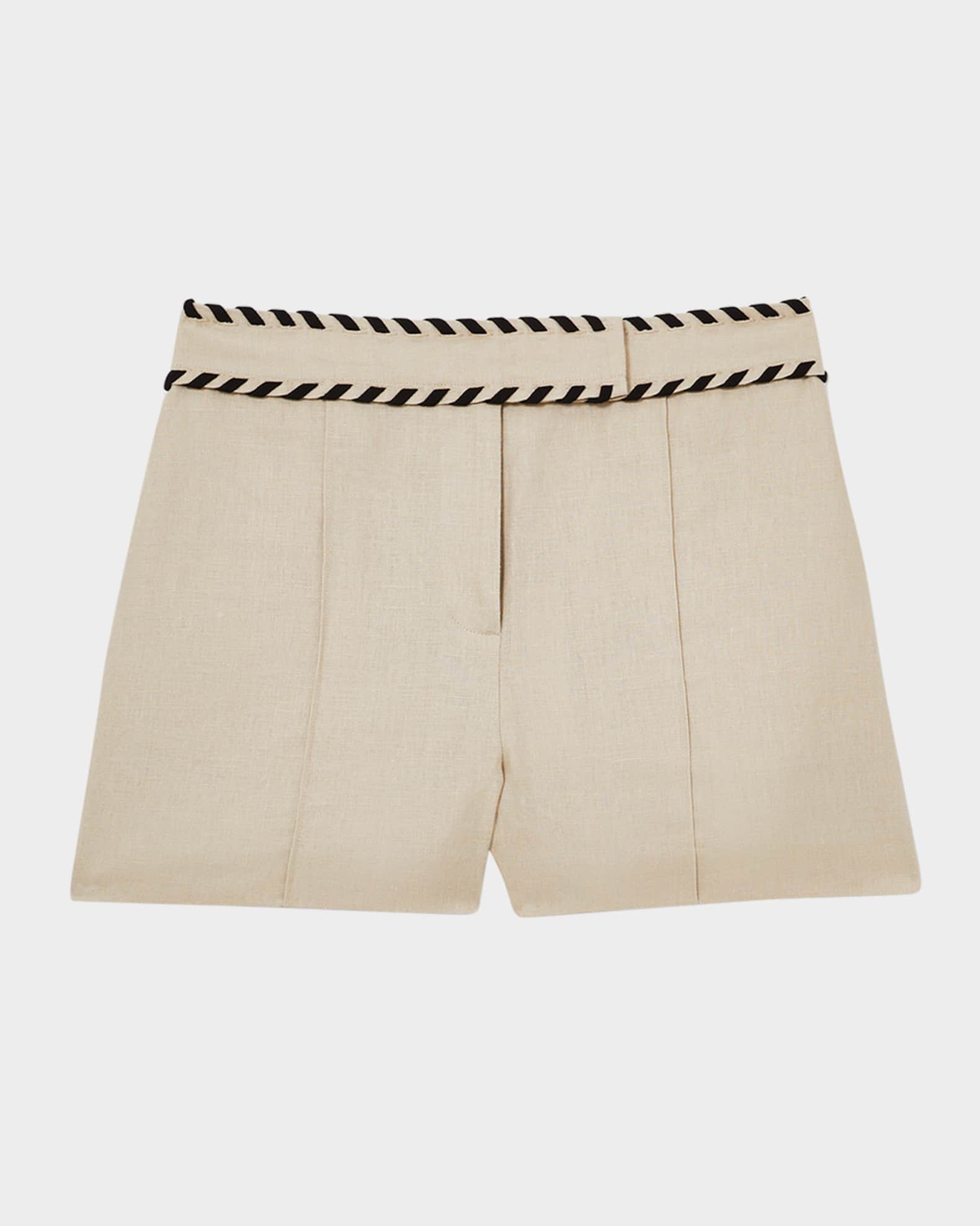Fawn Whipstitch Linen Shorts 0