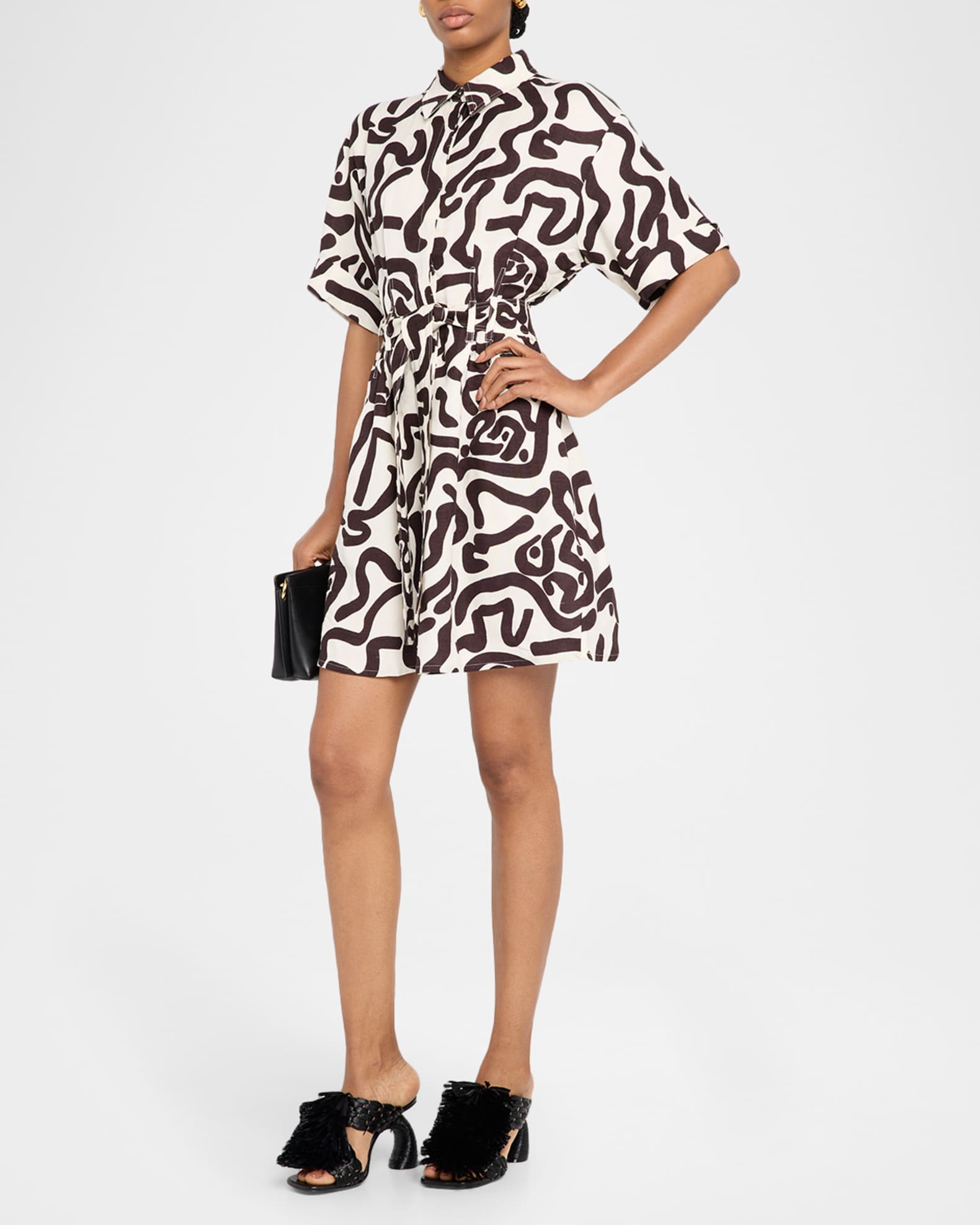 Camelia Printed Short-Sleeve Open-Back Mini Dress 1