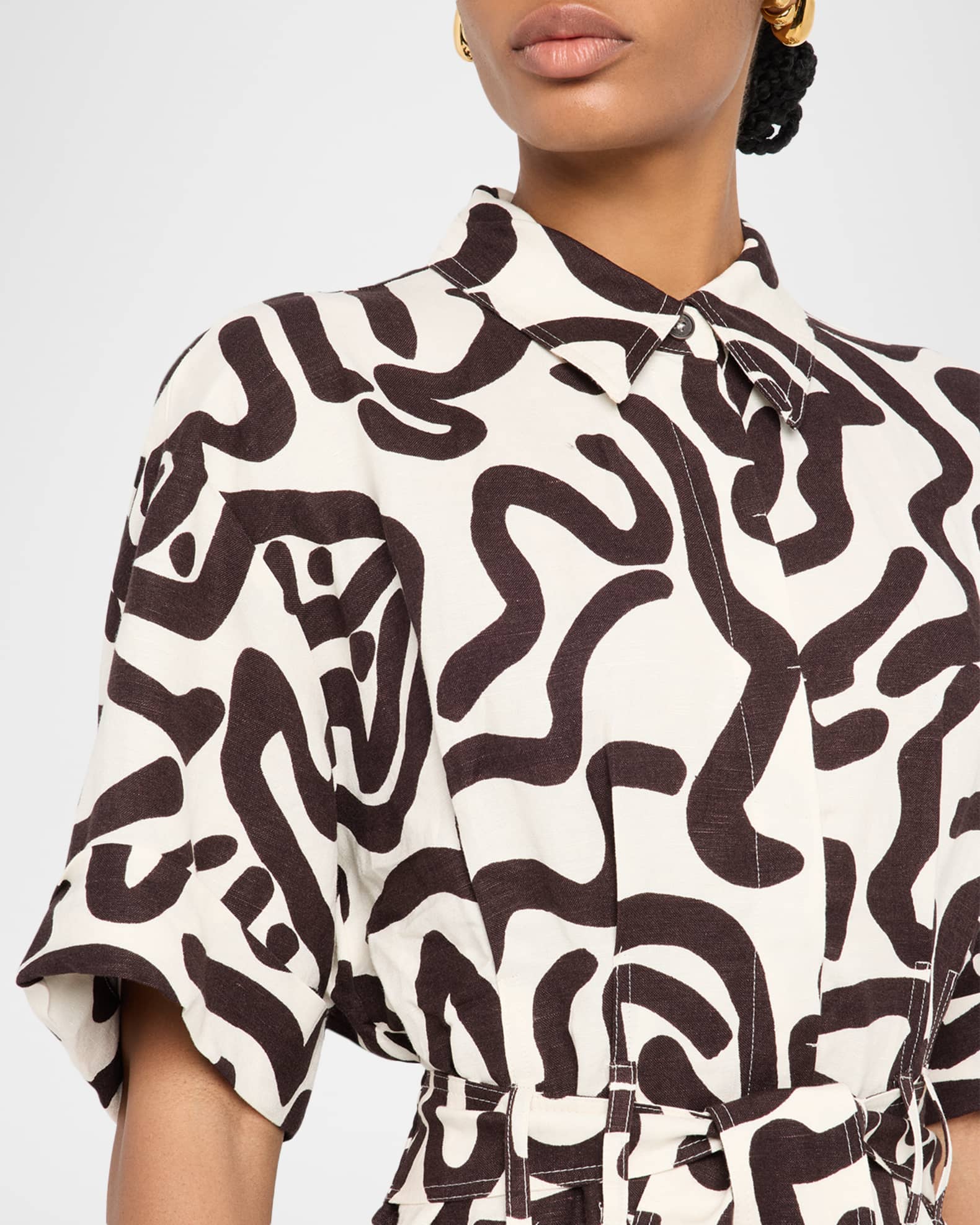 Reiss Camelia Printed Short-Sleeve Open-Back Mini Dress