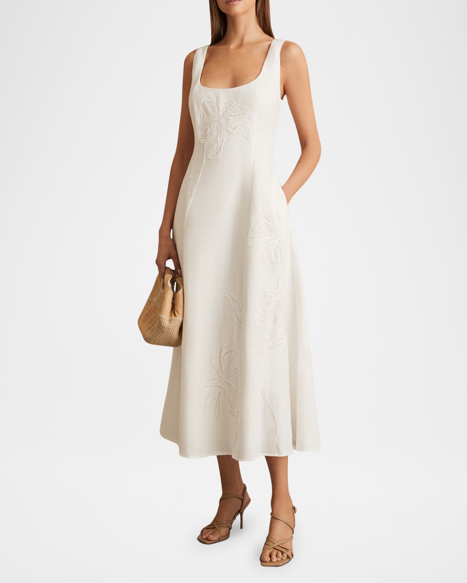 Elise Beaded Floral-Embroidered Midi Dress 1