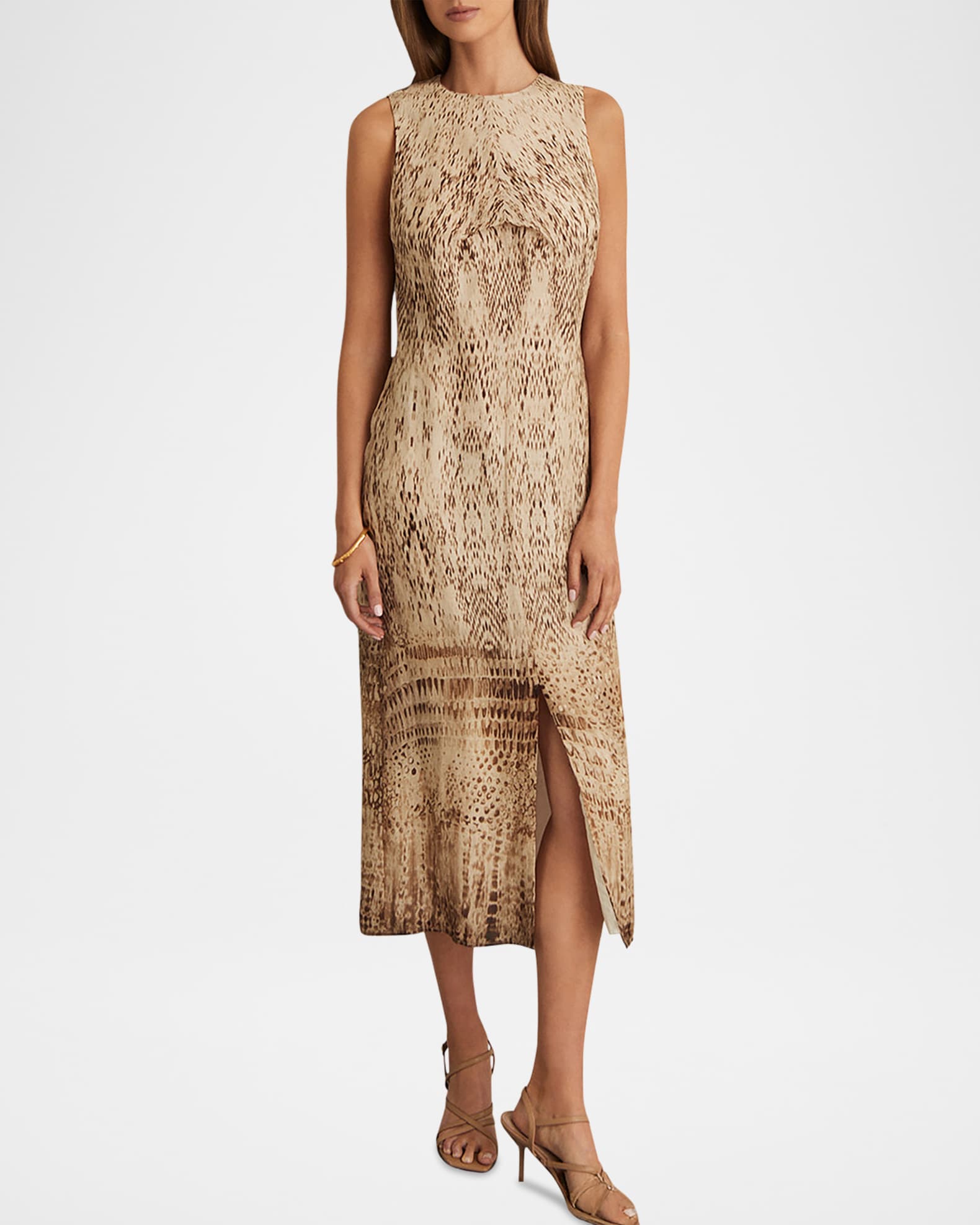Reiss Women's Presley Snake Print Midi-Dress - Size 4 Neutral