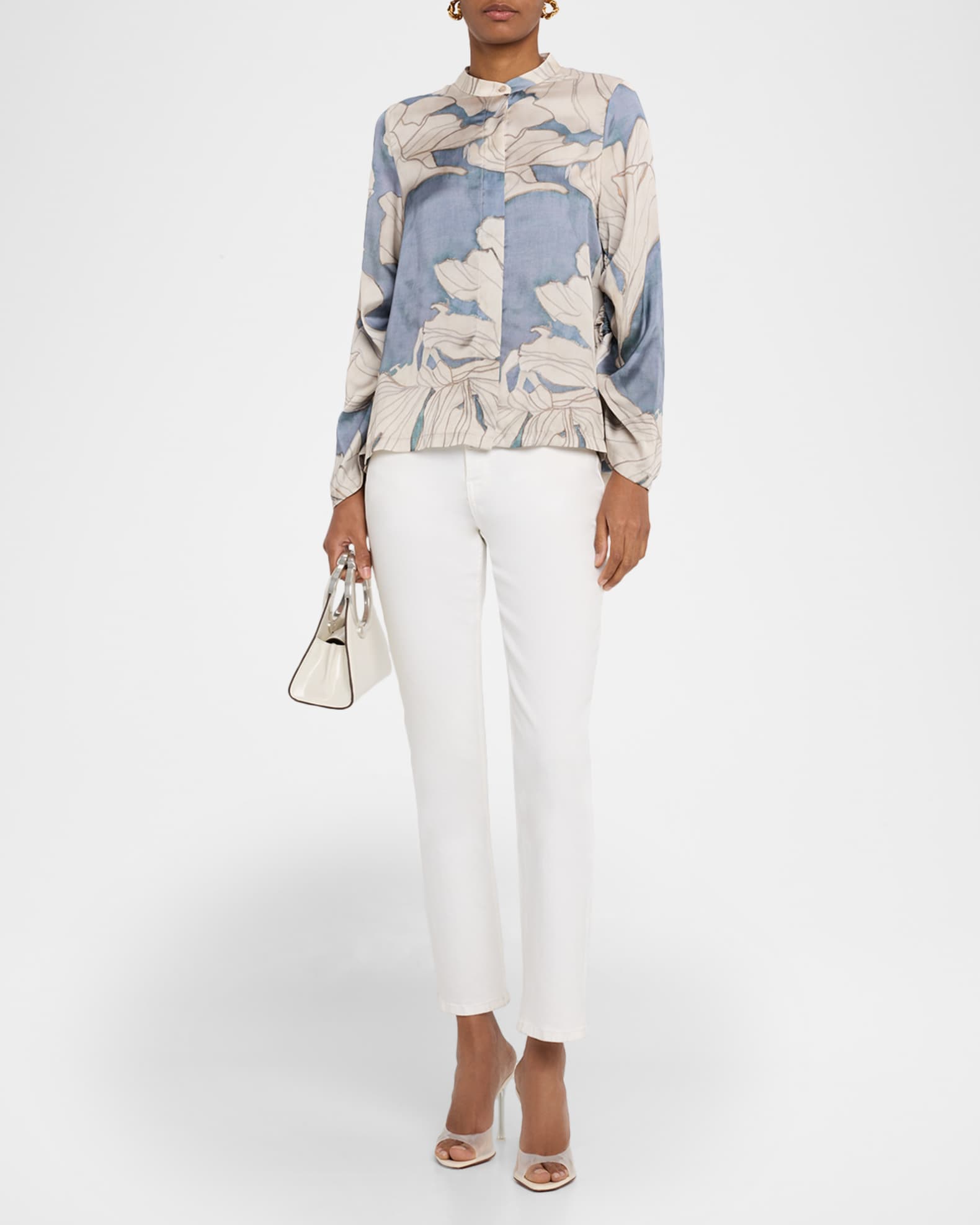 Gigi Cutout Floral-Print Satin Shirt 1