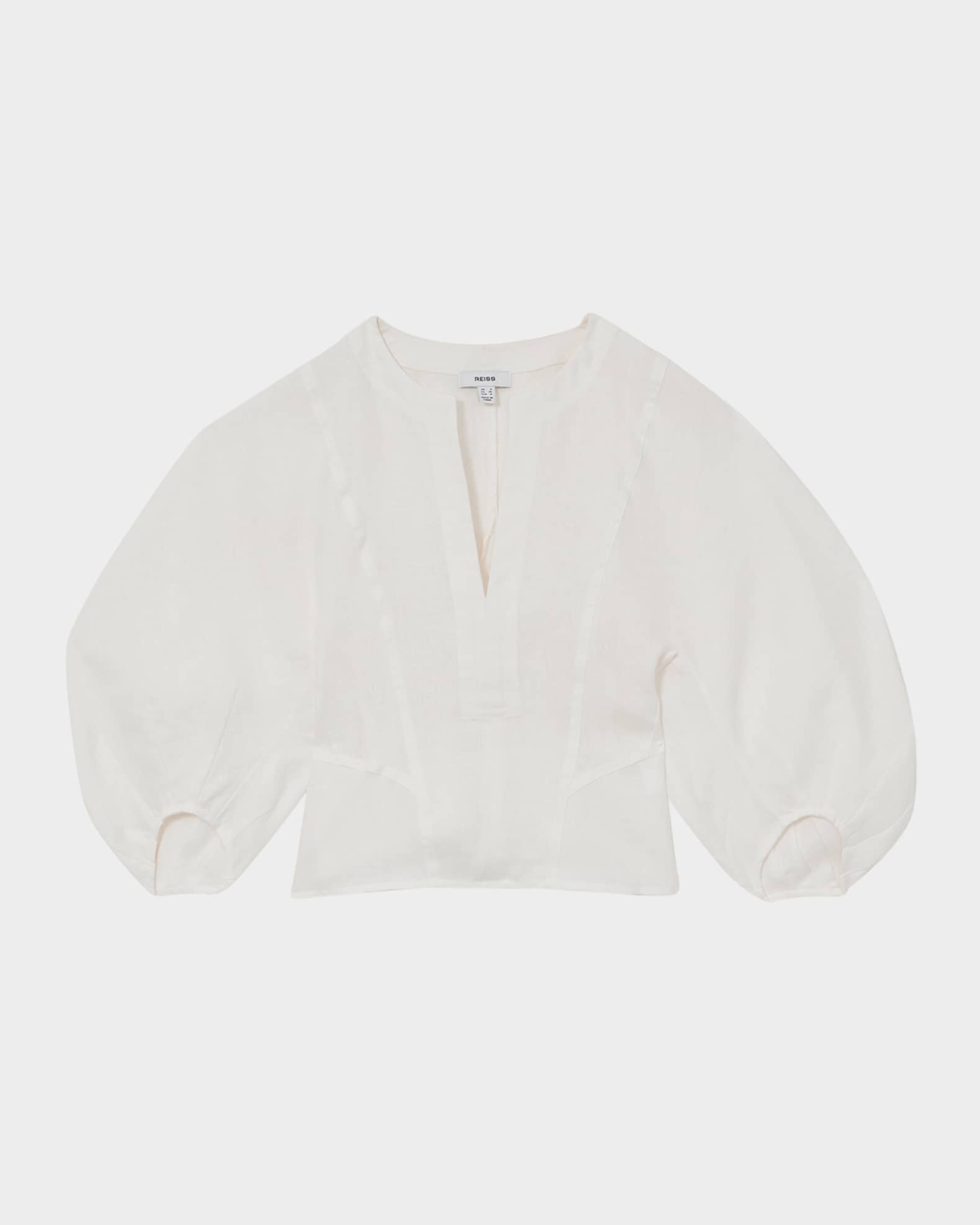 Remi Cropped Blouson-Sleeve Linen Blouse 0