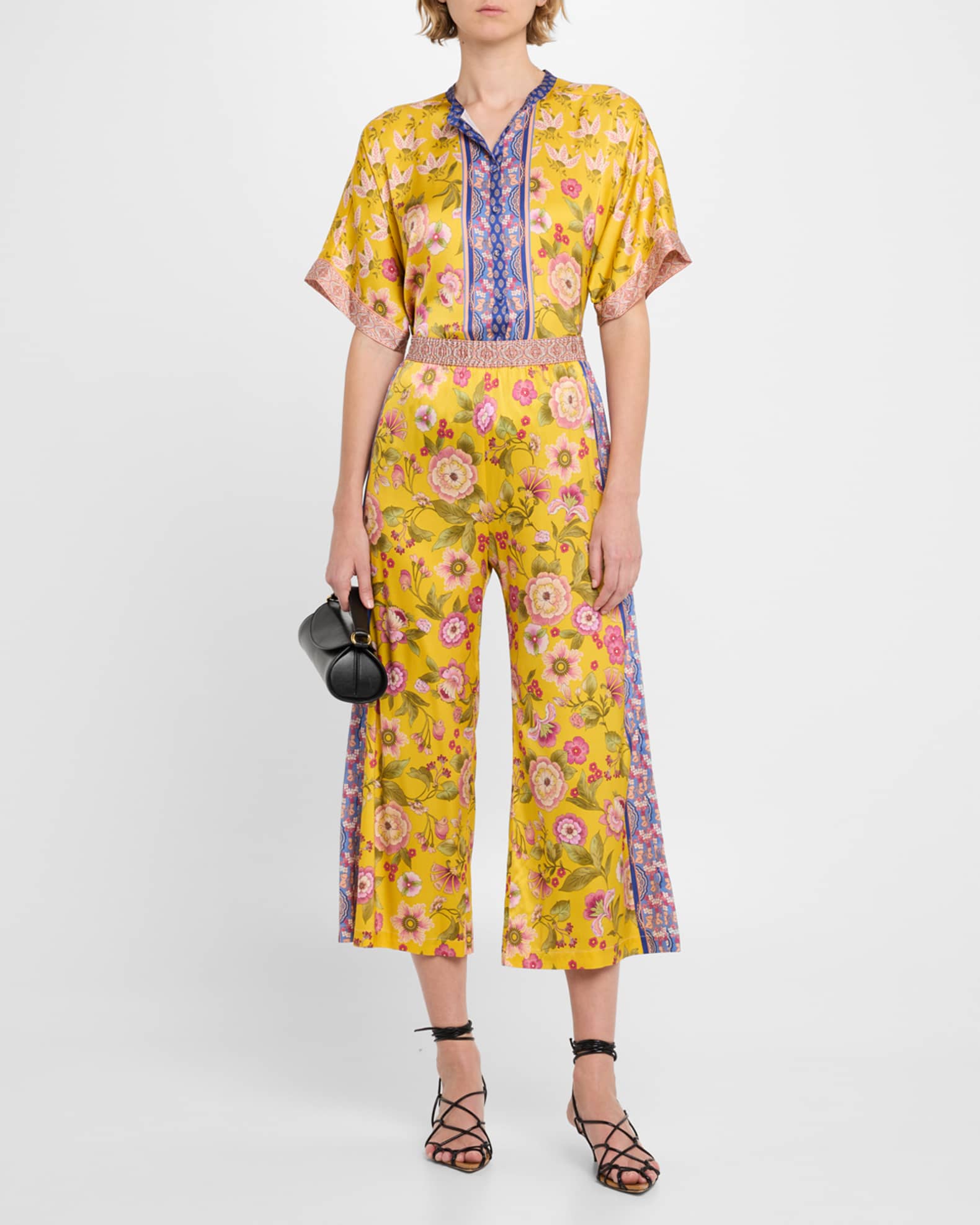 Johnny Was Yasmin Cropped Floral-Print Pants | Neiman Marcus