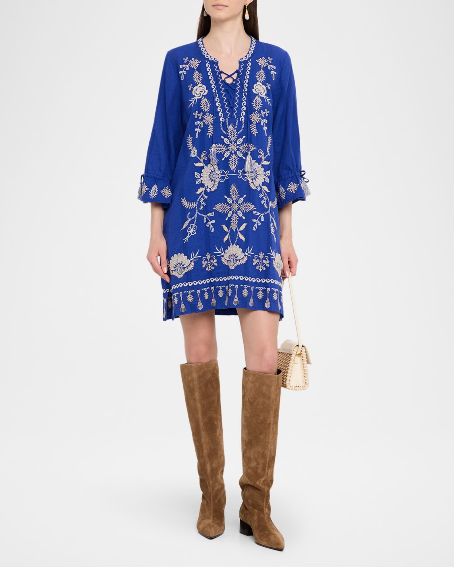 Alba Floral-Embroidered Seersucker Dress 1