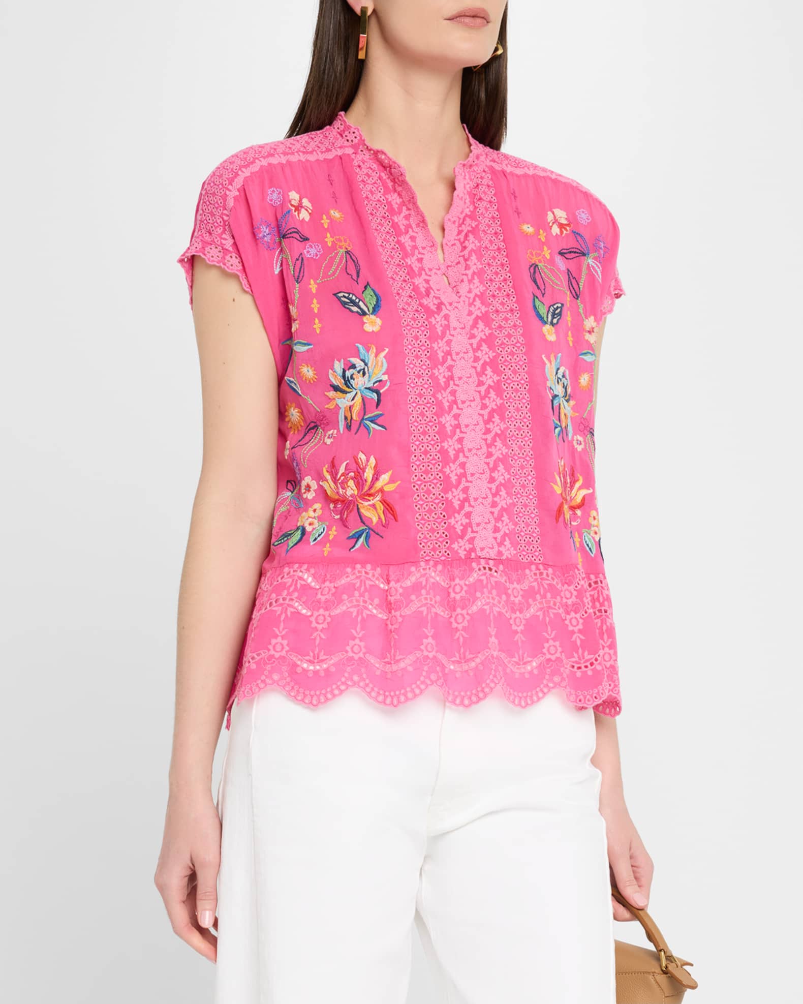 Johnny Was Astrud Embroidered Eyelet Blouse | Neiman Marcus