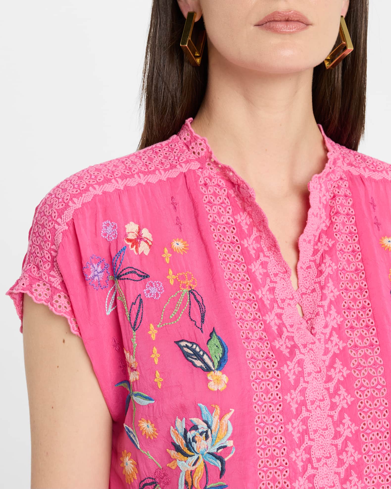 Johnny&#39;s - あまなつ Johnny Was Hana Embroidered Georgette Tunic | Neiman Marcus