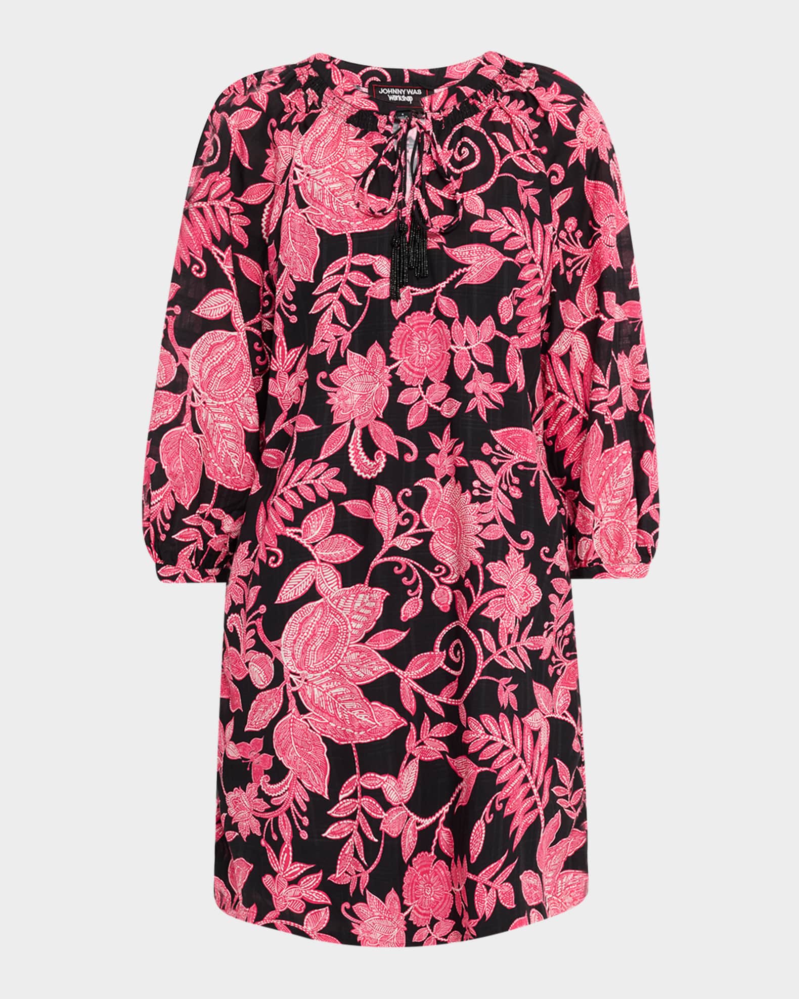 Tasseled Floral-Print Mini Shift Dress 0