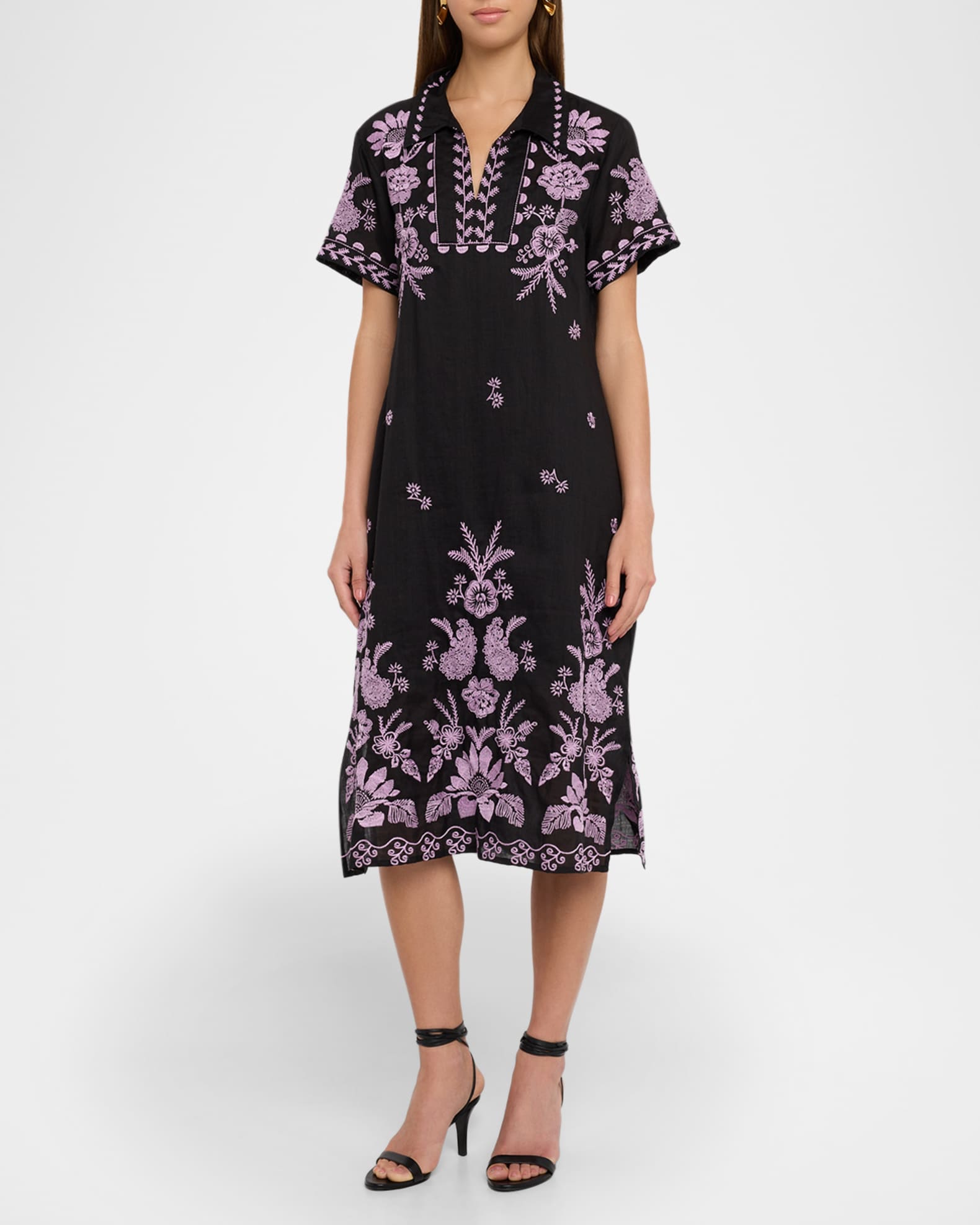 Embroidered Short-Sleeve Tunic Dress 1