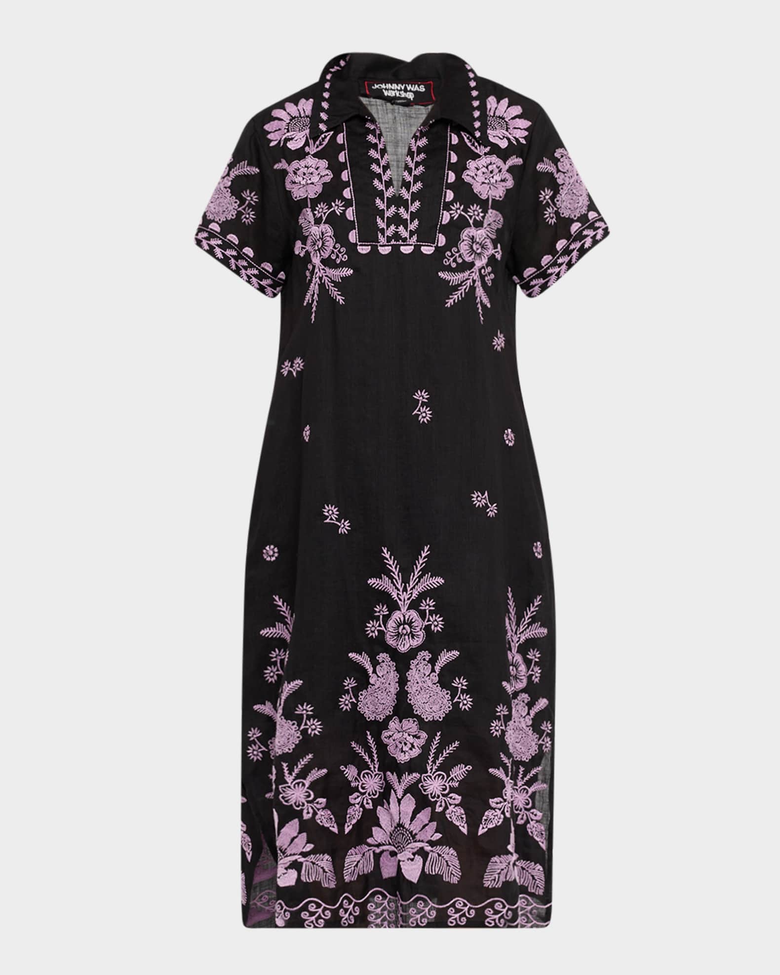 Embroidered Short-Sleeve Tunic Dress 0