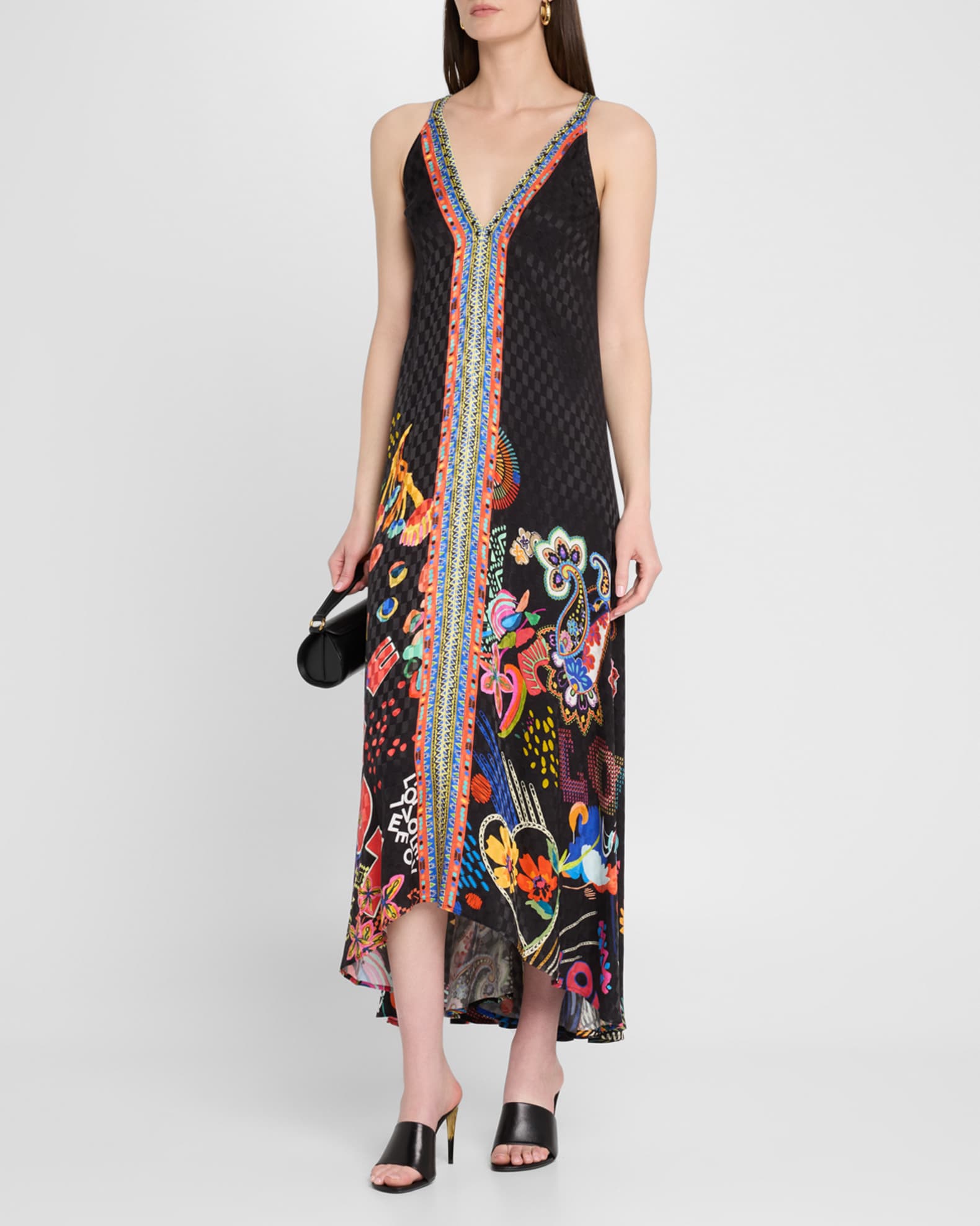 Eva Floral-Print Check Jacquard Maxi Dress 1