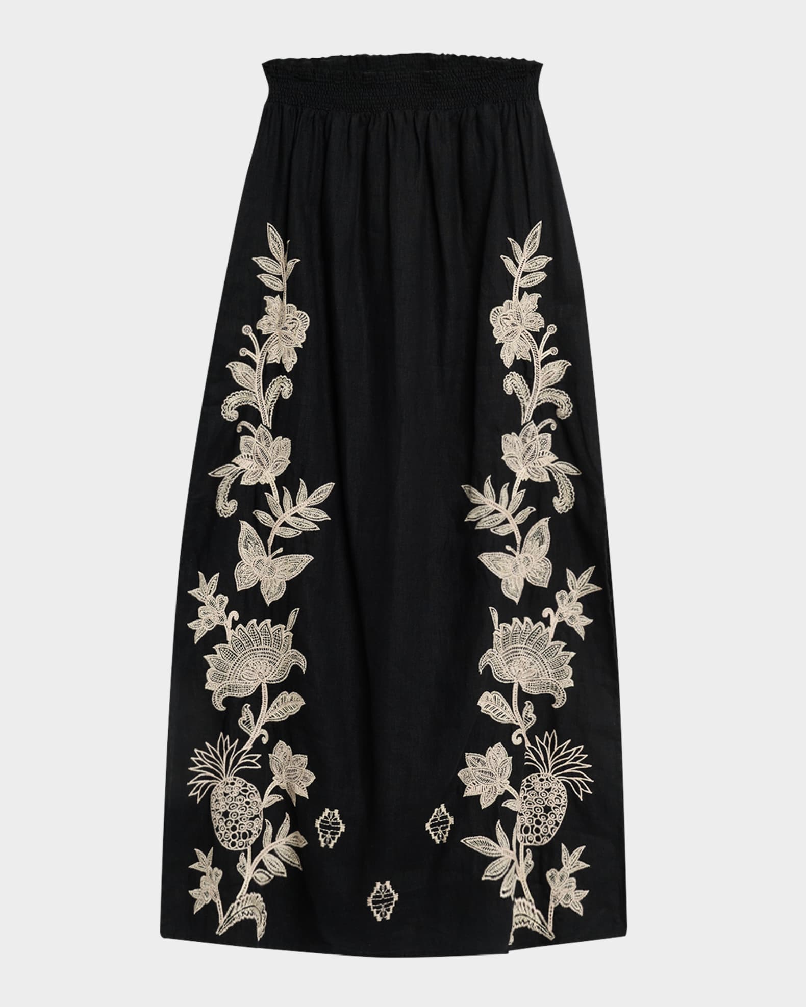 Orla Floral-Embroidered Linen Maxi Skirt 0