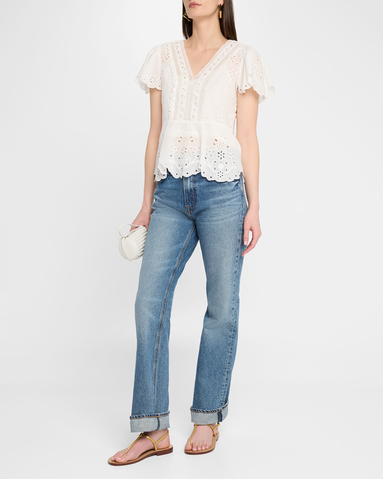 Elizabeth Eyelet-Embroidered Peplum Blouse 1
