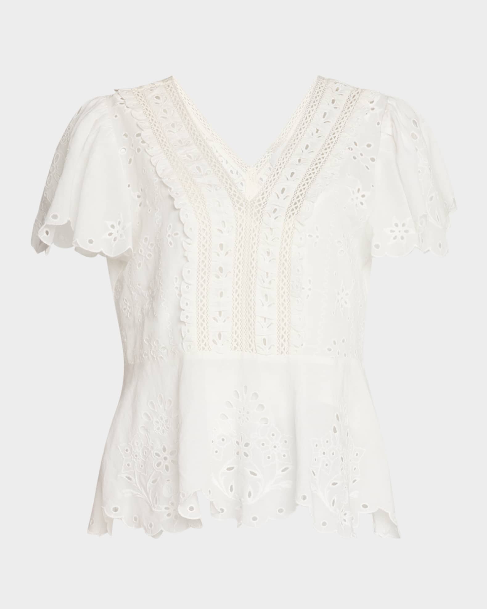 Elizabeth Eyelet-Embroidered Peplum Blouse 0