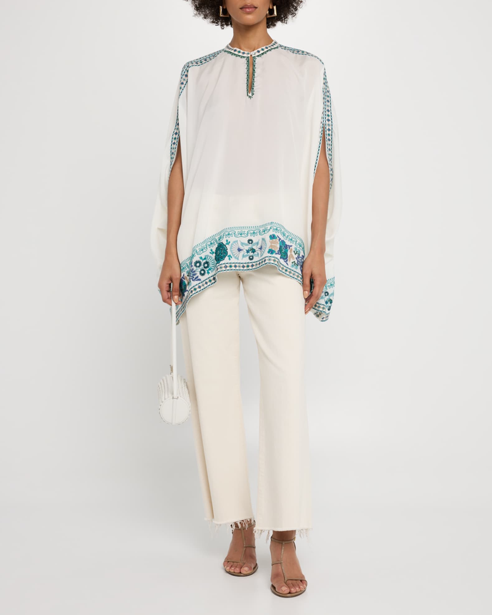 Xanthi Floral & Geometric-Embroidered Poncho 1