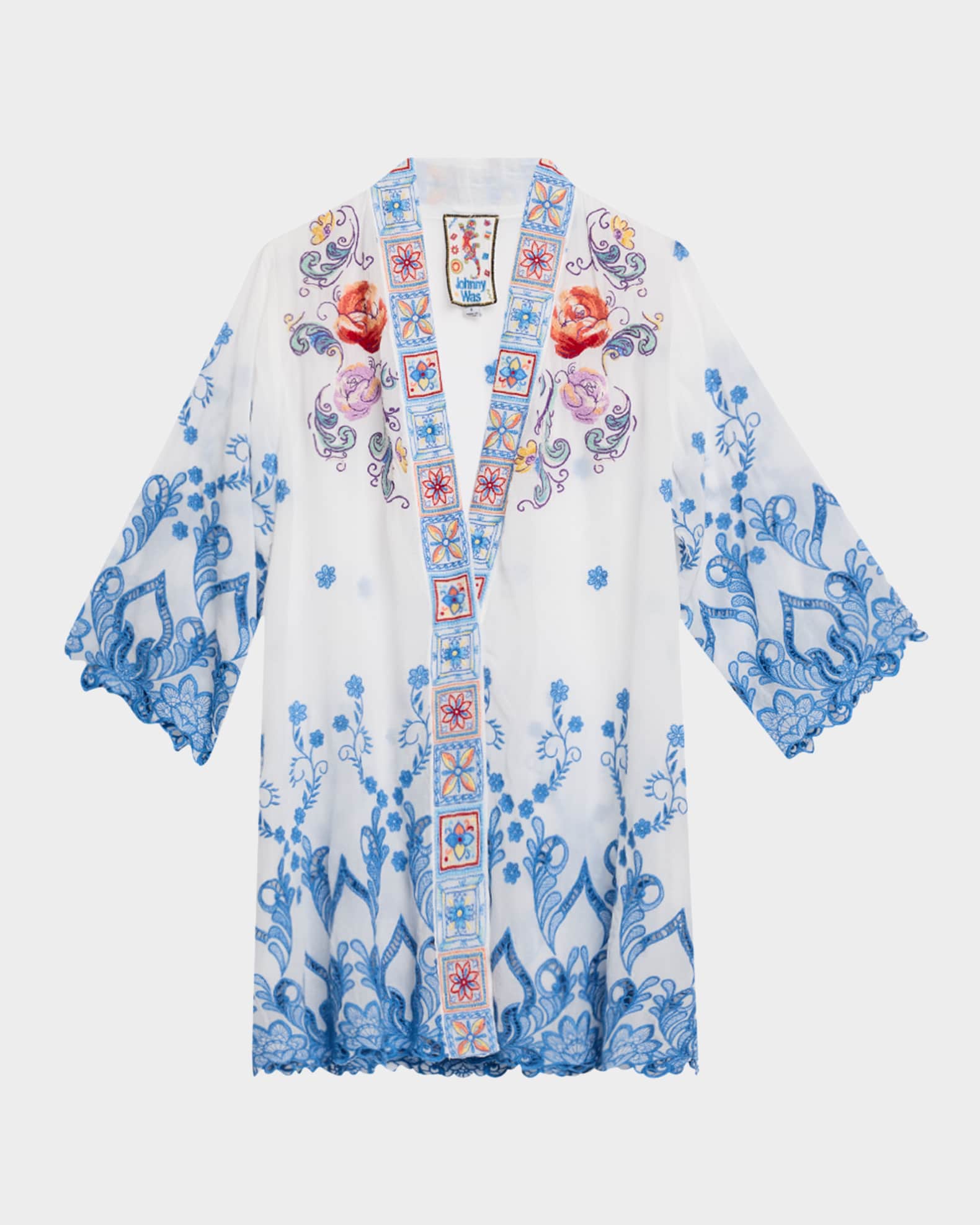 Marcia Floral-Embroidered Georgette Kimono 0