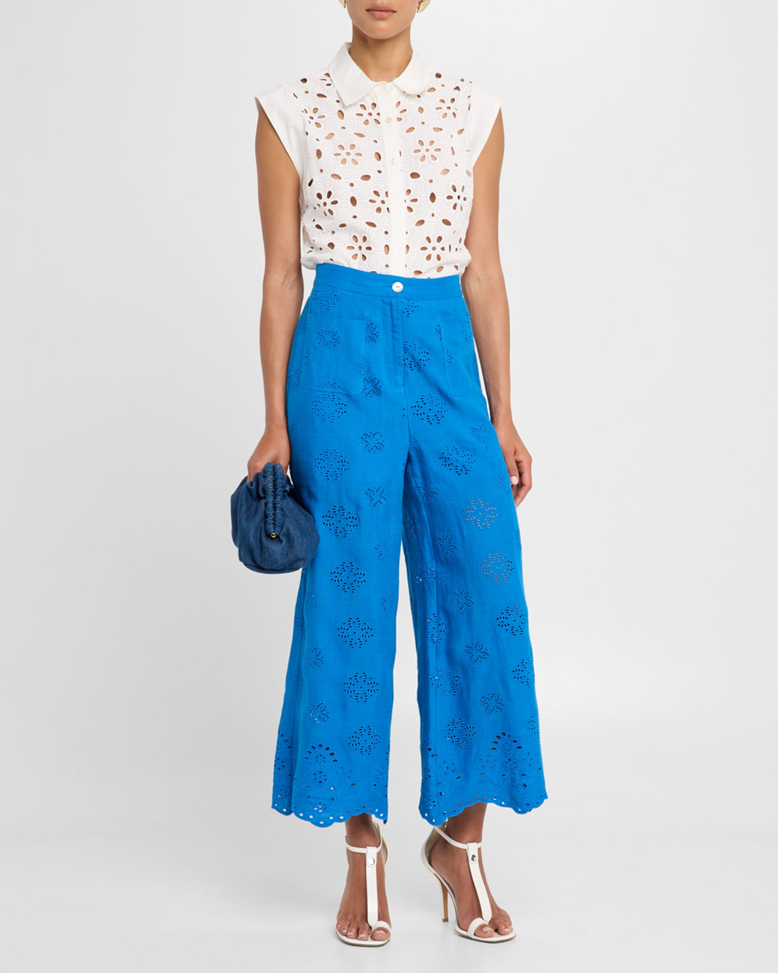 Delores Wide-Leg Eyelet Linen Pants 1