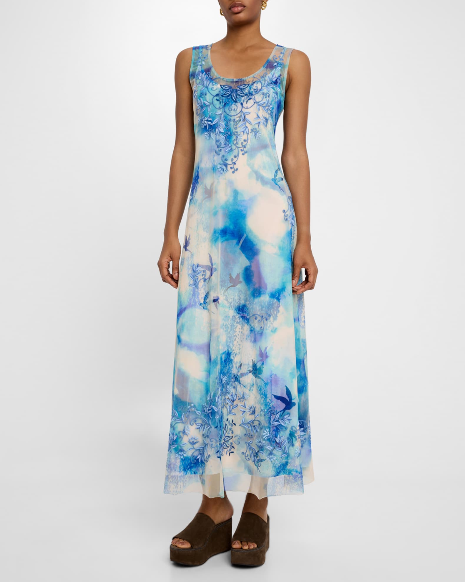 Makani Floral-Embroidered Mesh Midi Dress 1