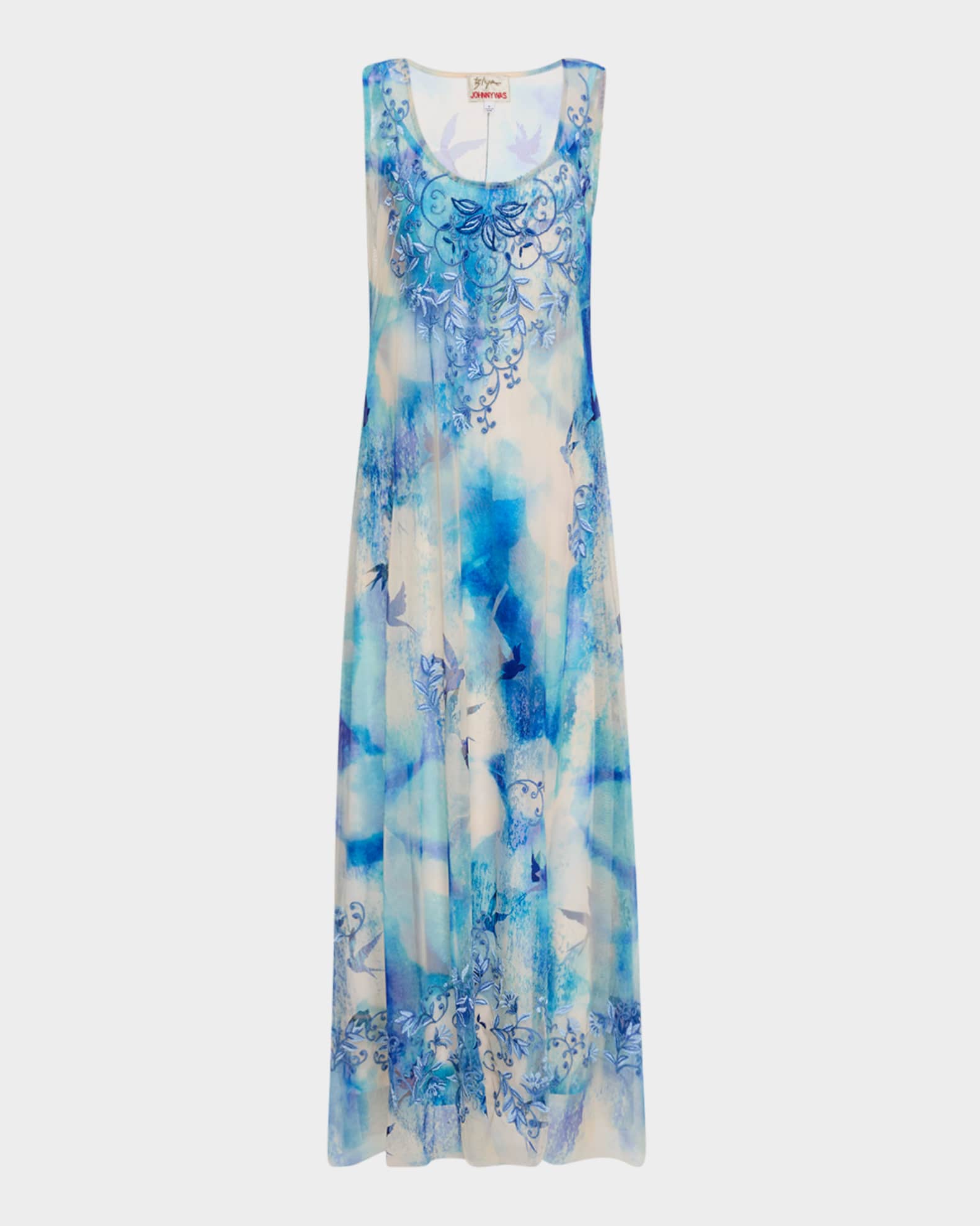 Makani Floral-Embroidered Mesh Midi Dress 0