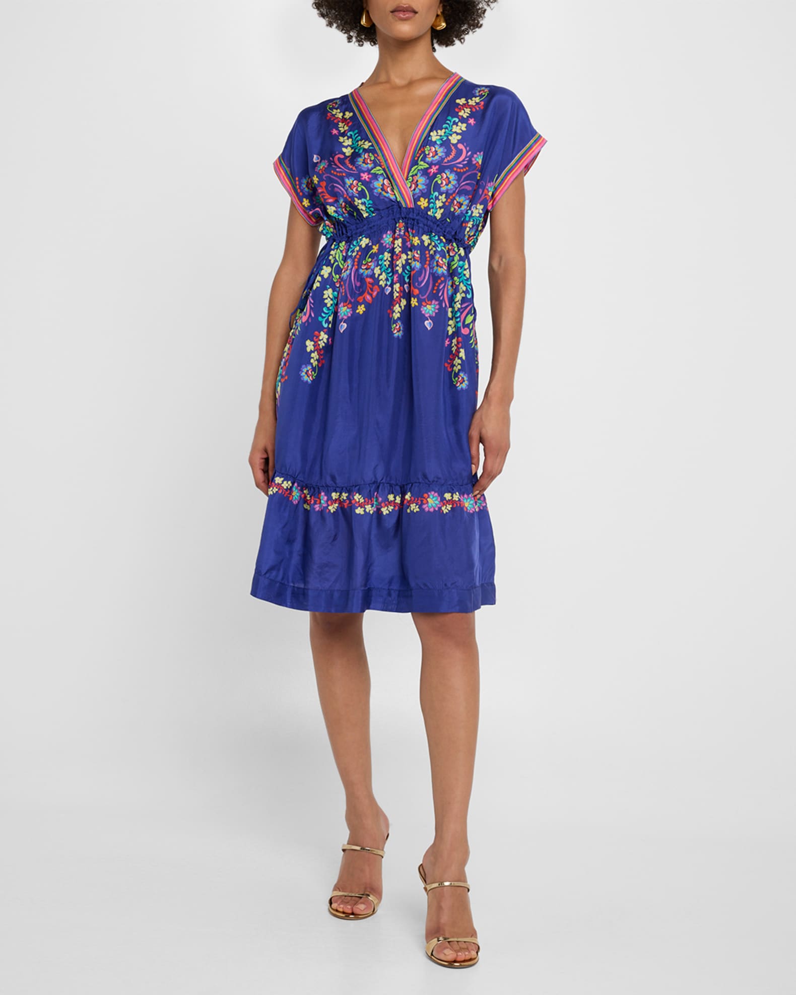 Johnny Was Ellis Flounce Floral-Print Silk Midi Dress