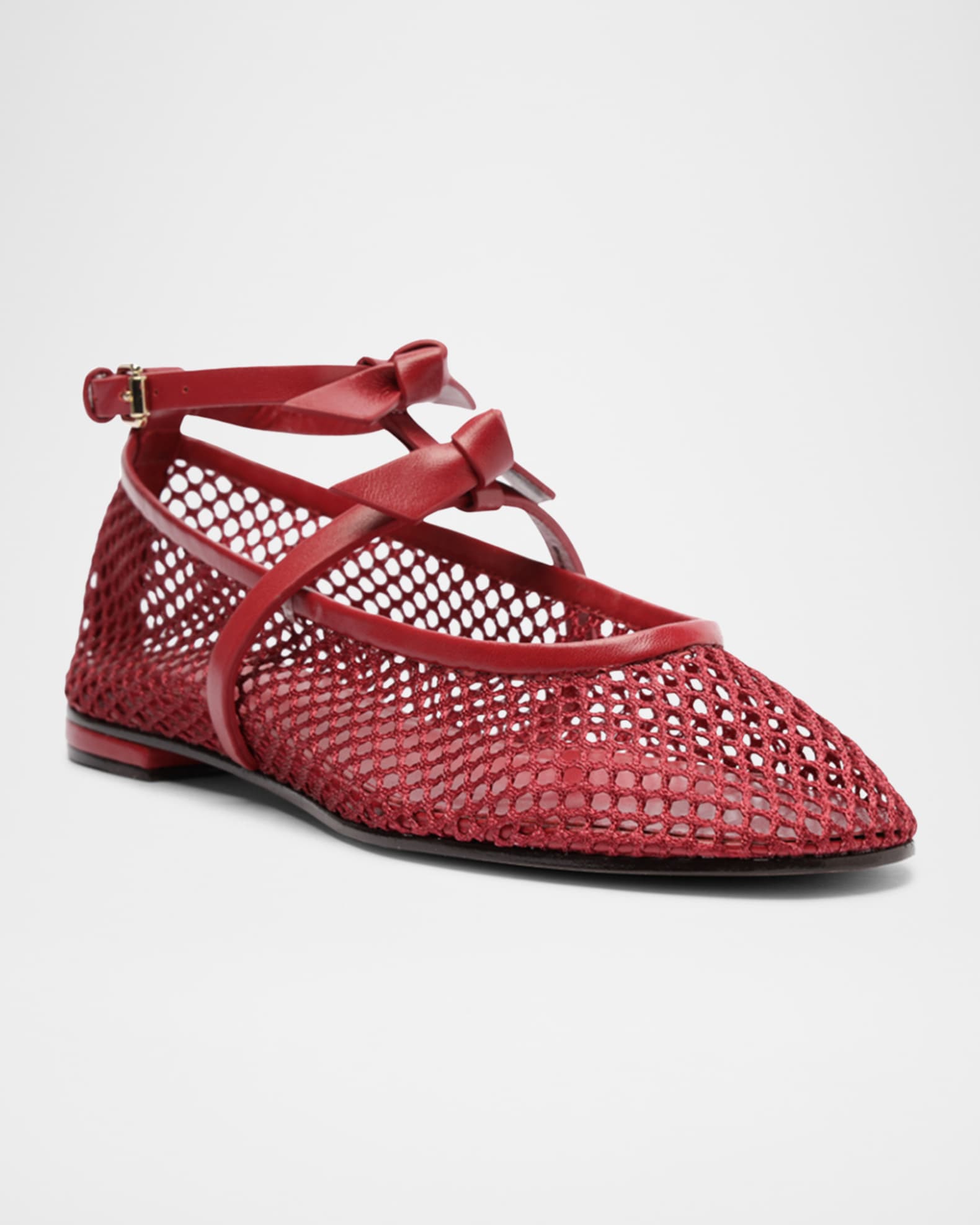 Slim Clarita Bow-Strap Fishnet Ballerina Flats 1