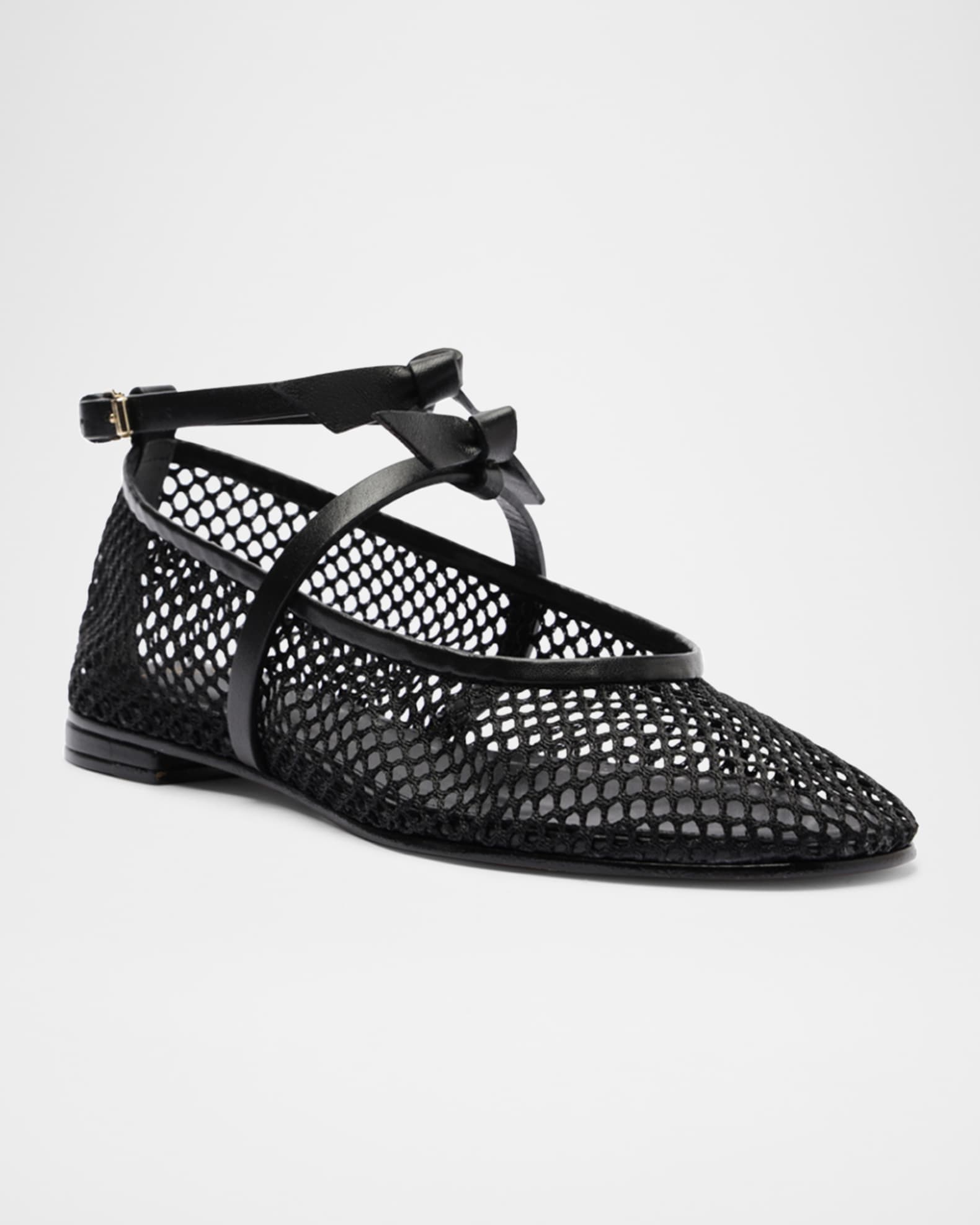 Slim Clarita Bow-Strap Fishnet Ballerina Flats 1