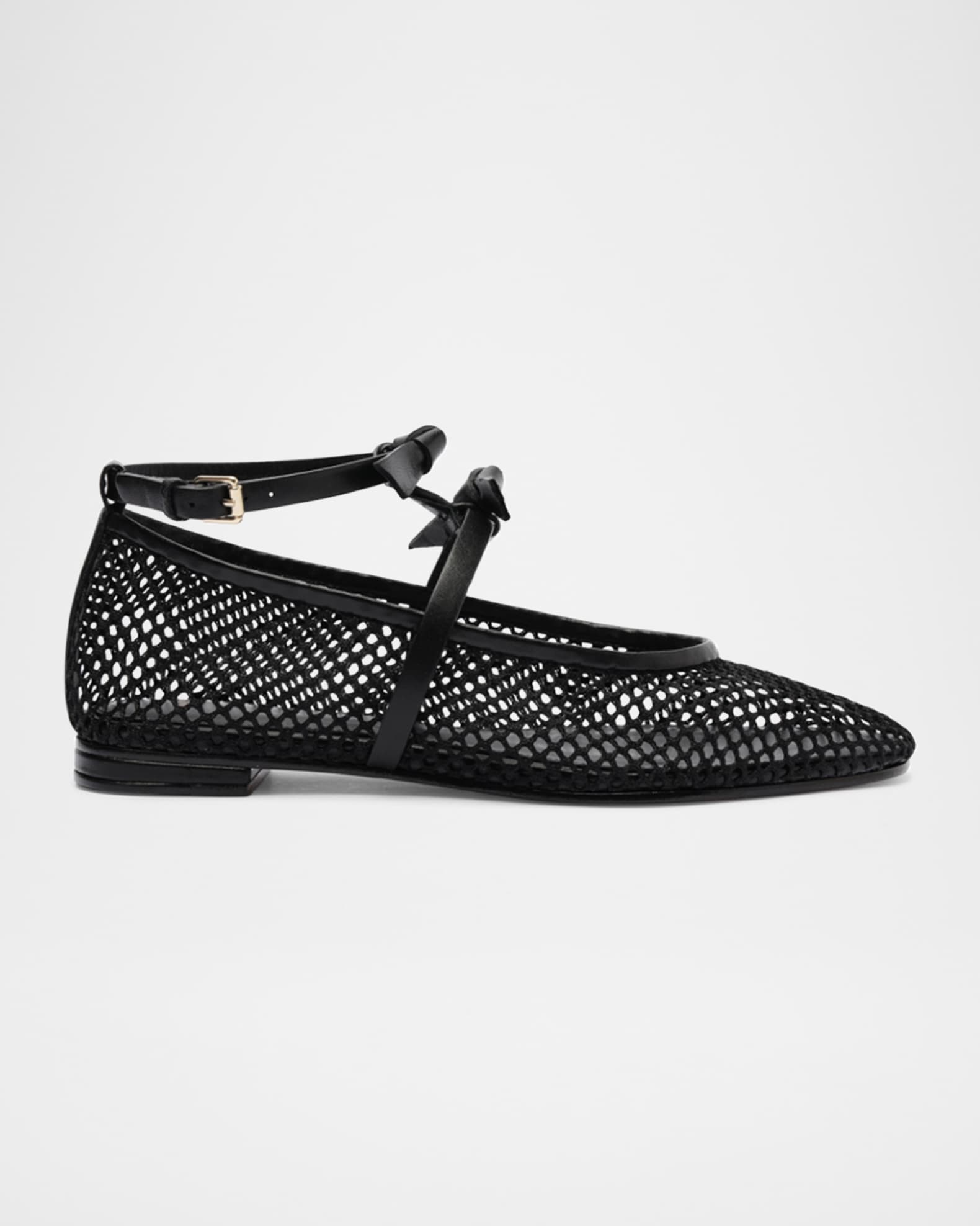 Slim Clarita Bow-Strap Fishnet Ballerina Flats 0