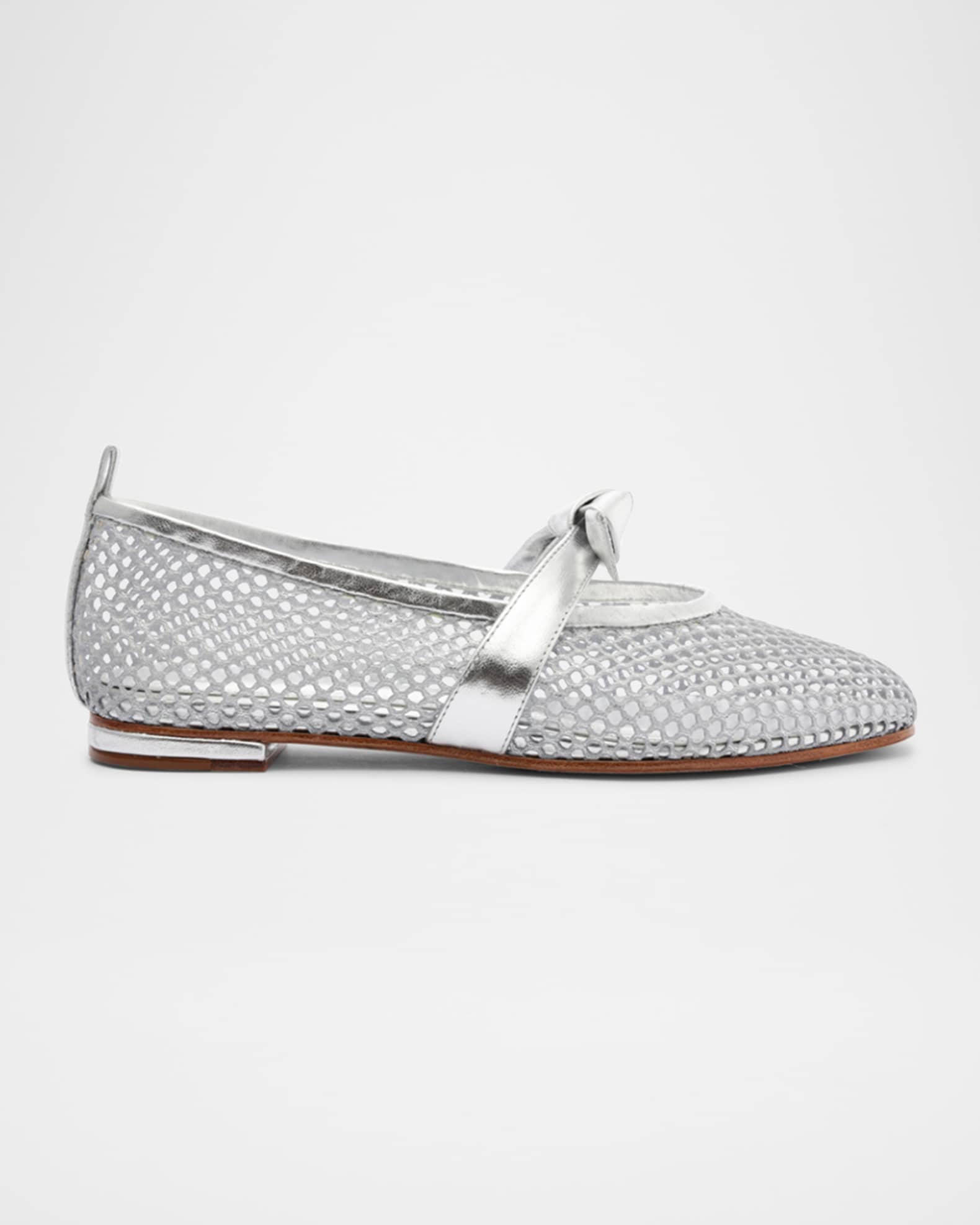 Clarita Metallic Bow Fishnet Ballerina Flats 0