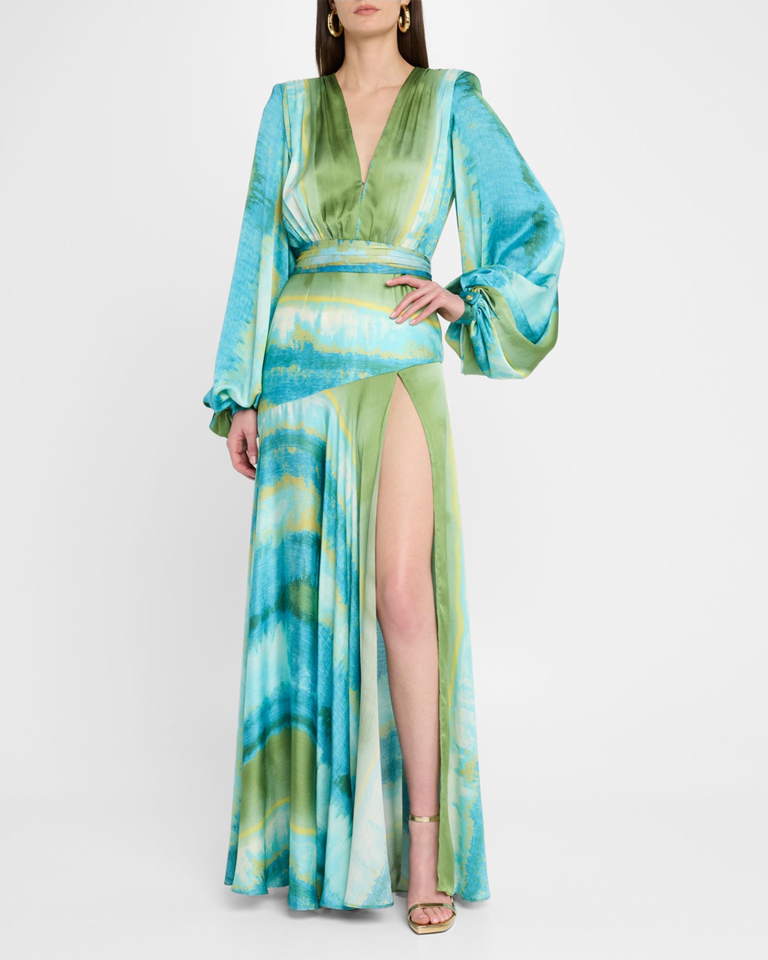 Bronx and Banco Carmen Coastal Deep V-Neck Side Slit Gown | Neiman