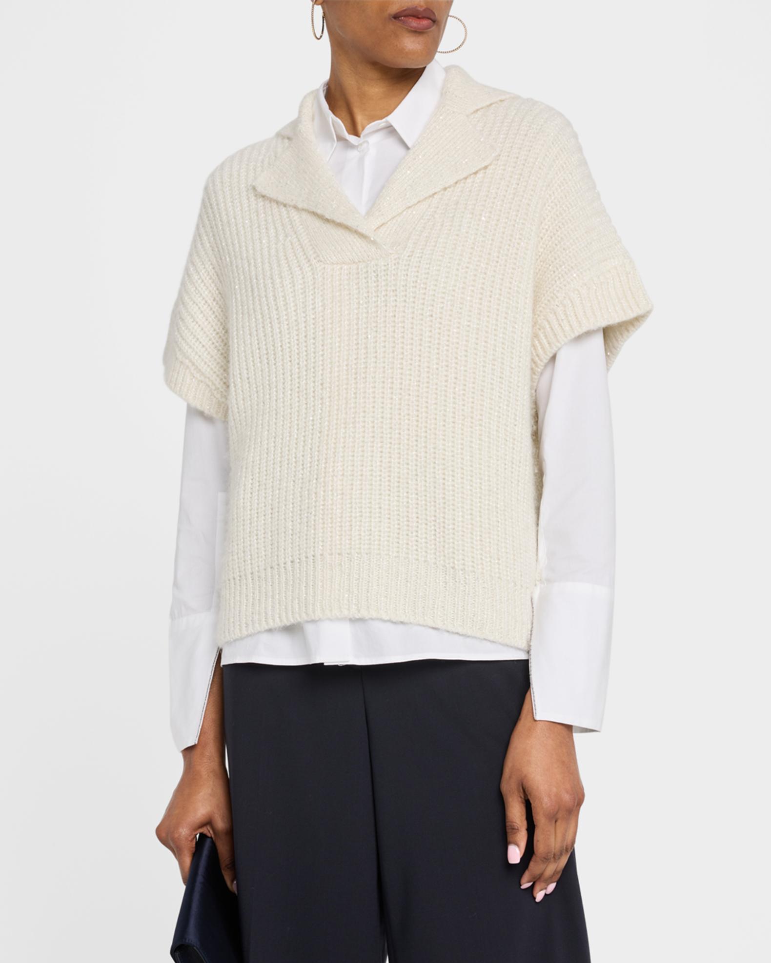 Peserico Ribbed Sequin-Embellished Shimmer Knit Vest | Neiman Marcus