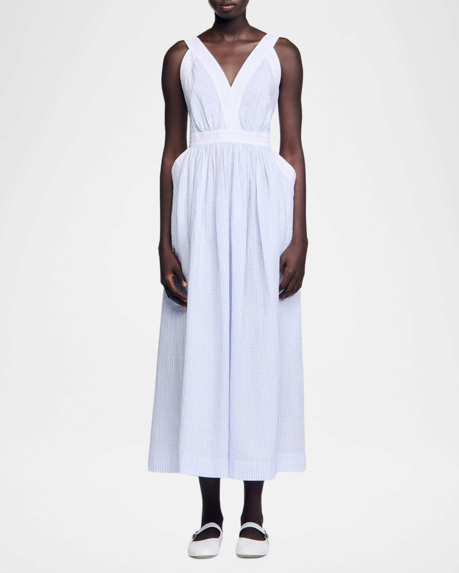 Sidonie Striped Seersucker Midi Dress 1