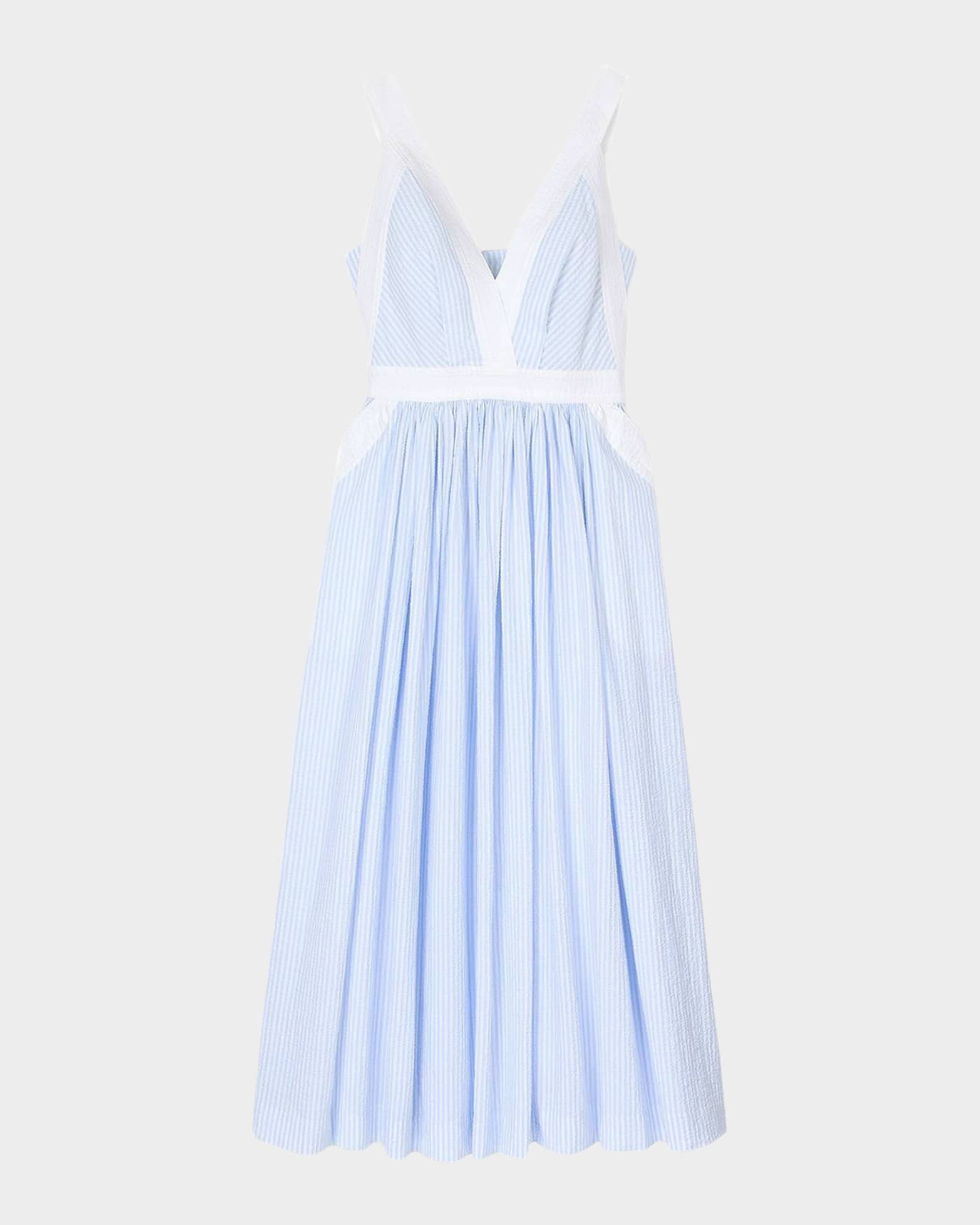 Sidonie Striped Seersucker Midi Dress 0