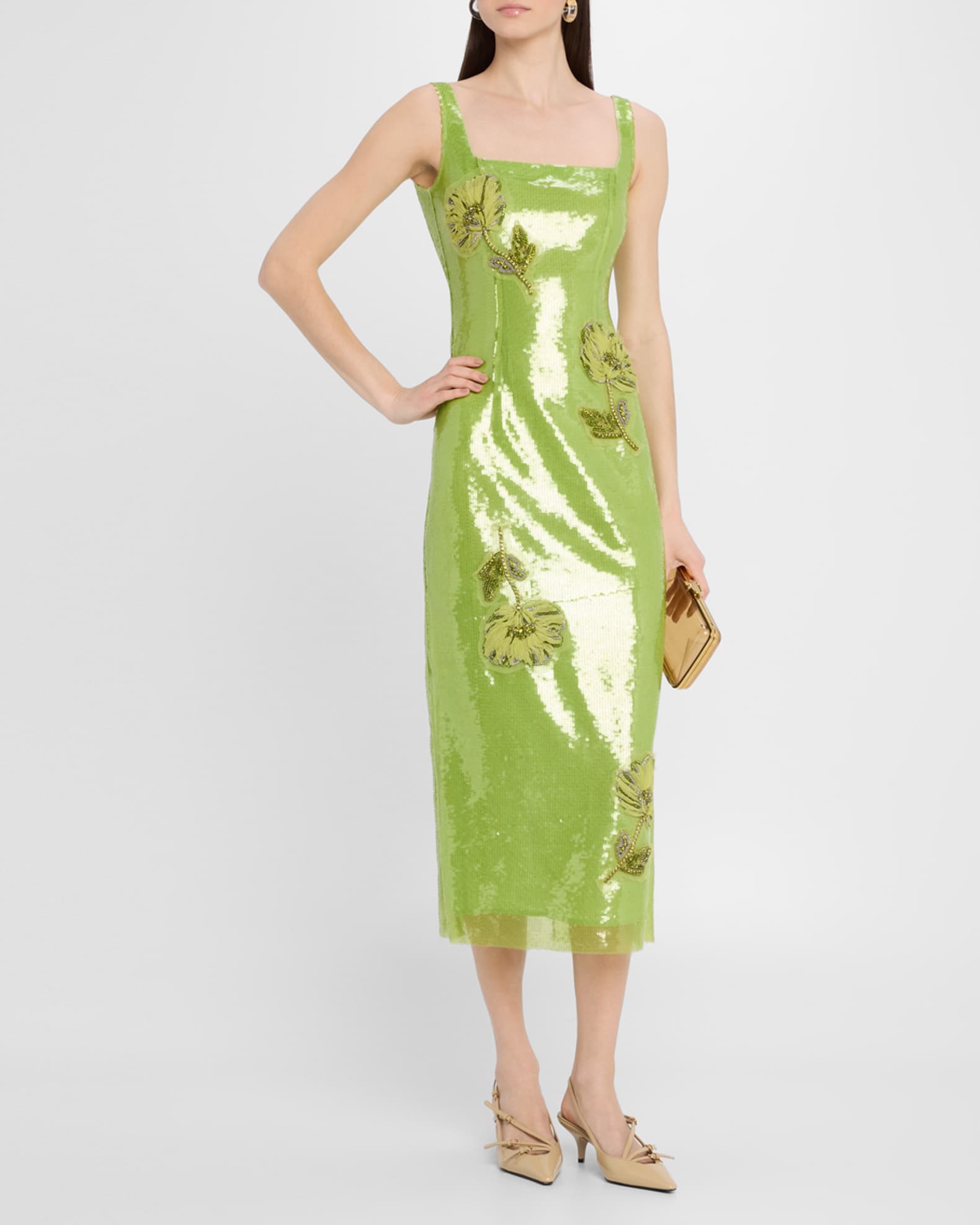 Huishan Zhang Marylin Crystal Flower Sequined Midi Dress